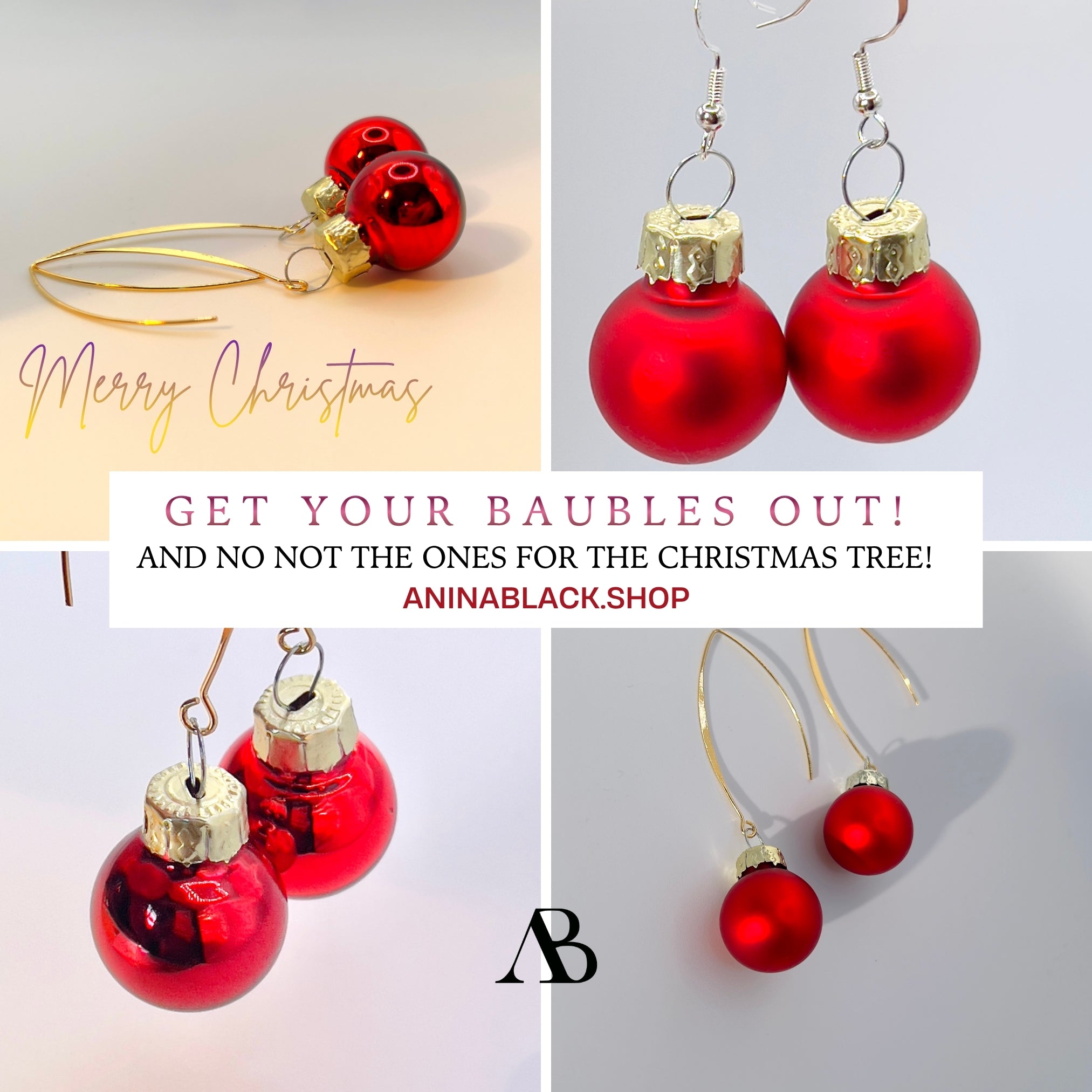 Red Christmas Bauble Drop Earrings - Festive Holiday - Miniature Ornament Dangles