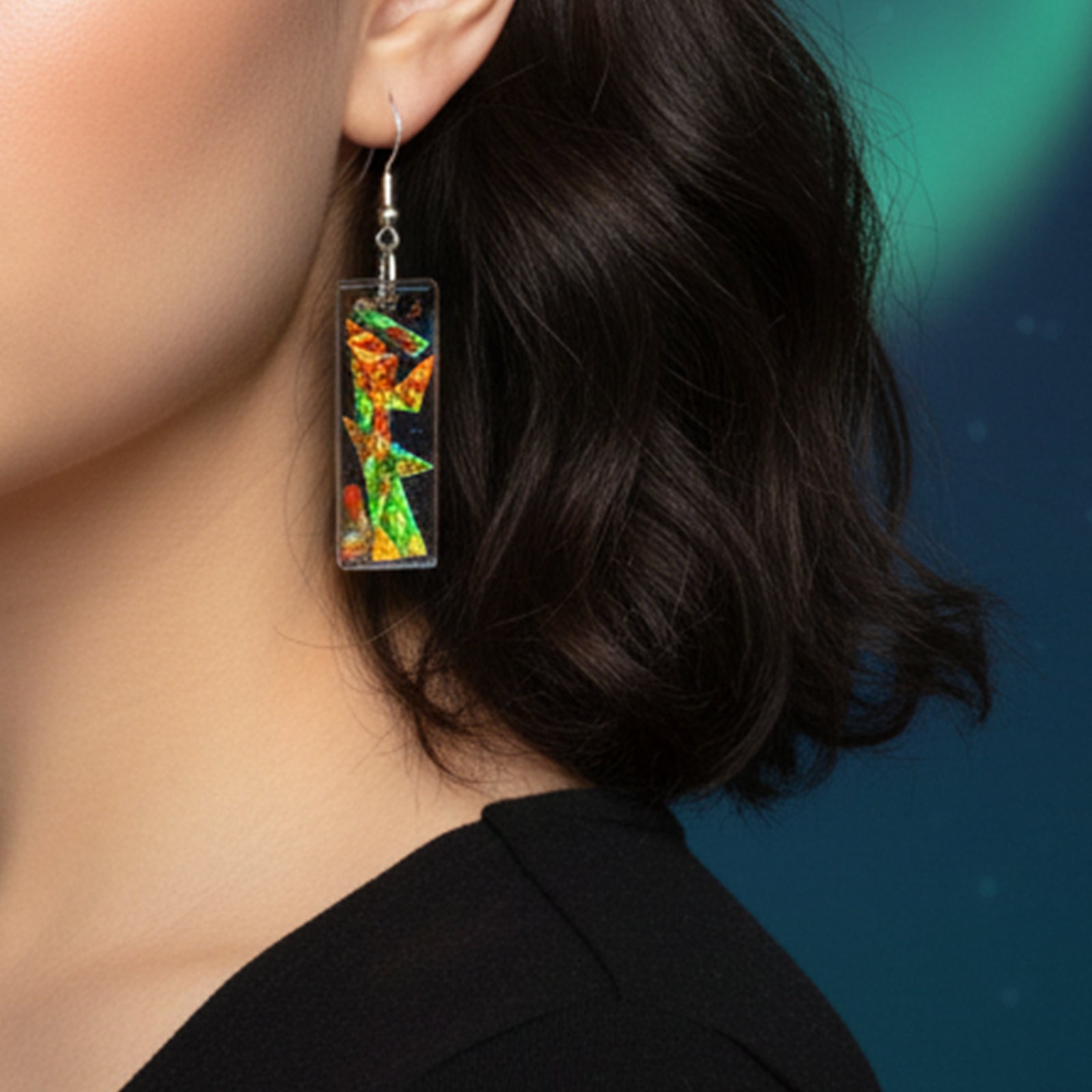 Rectangular Holographic Clear Resin Earrings Dangle Colorful Abstract Art Statement Jewelry Handmade Geometric Acrylic Earrings Minimalist
