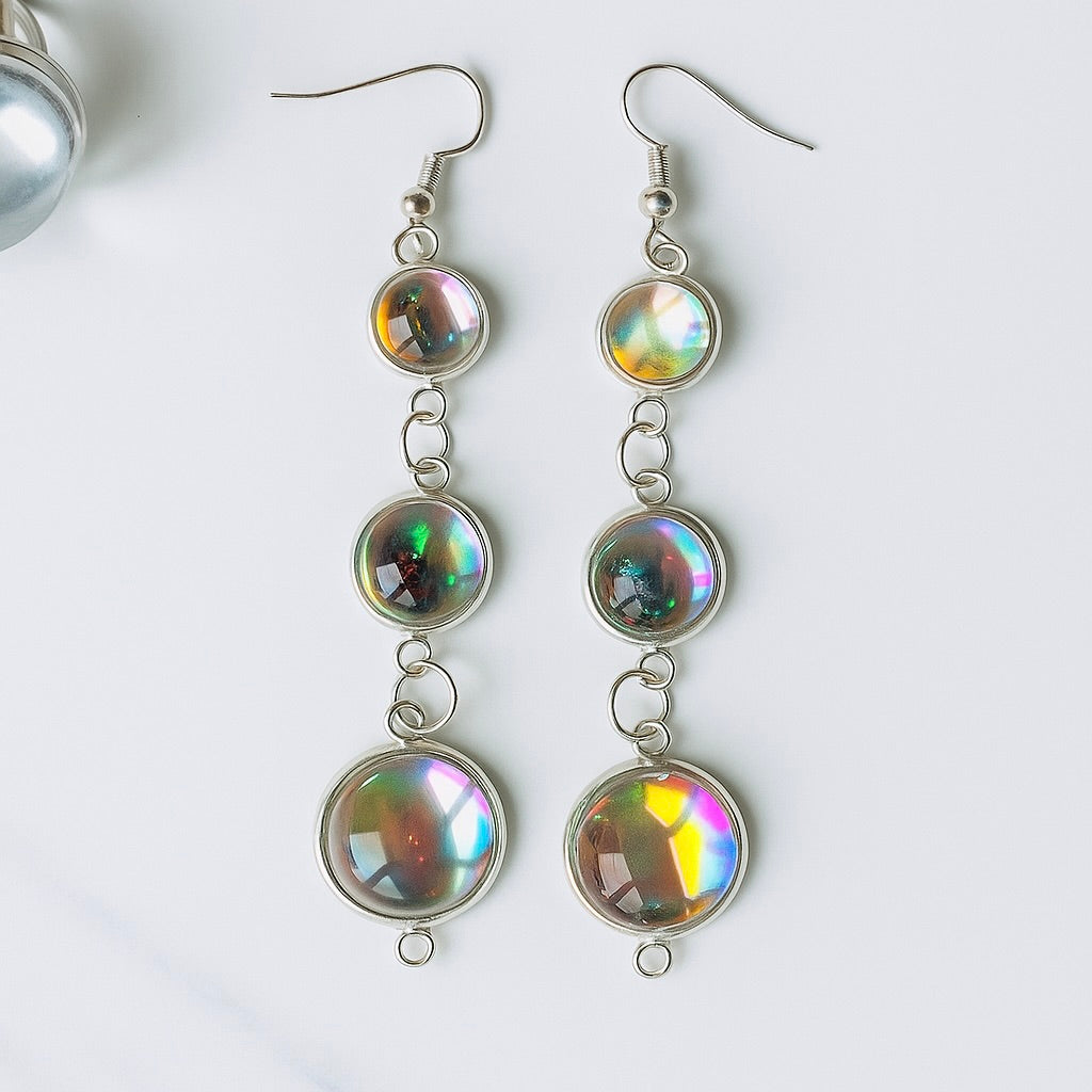 Iridescent Resin Drop Earrings: Rainbow Prism Jewelry, Cascading Dangle Earrings