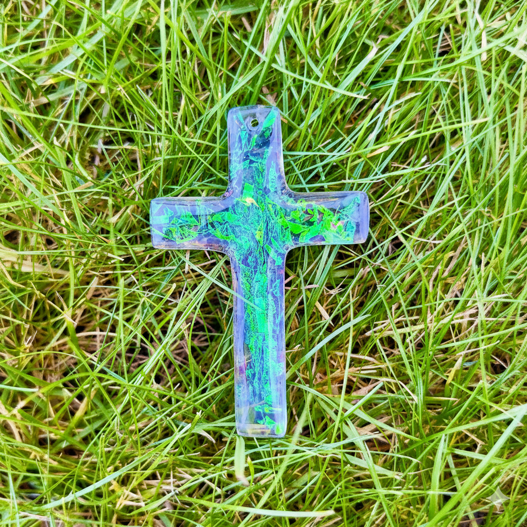 Holographic Iridescent Electric Opal Resin Cross Pendant