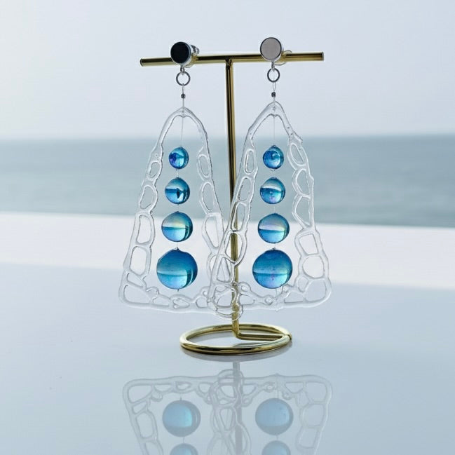 Resin Dangle Drop Earrings: Holographic Dichroic Resin Beads, Cell Structure Art