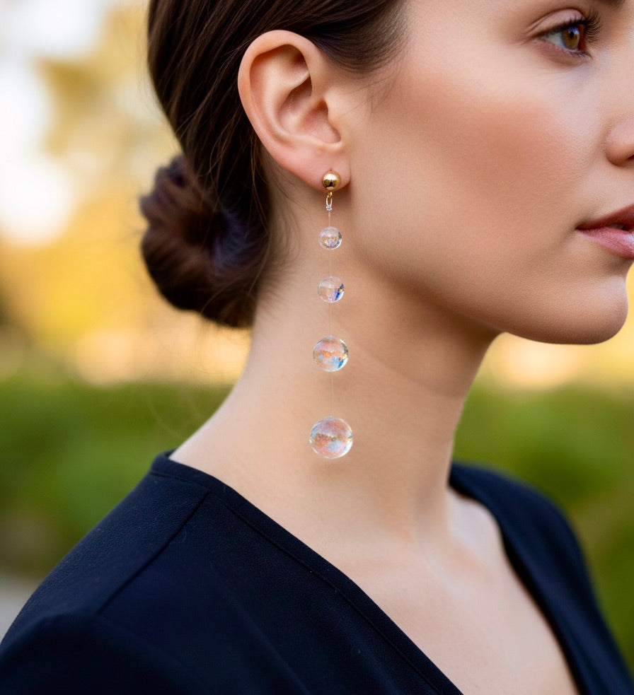 Iridescent Crystal Cascade Earrings: Modern Minimalist Statement Jewelry