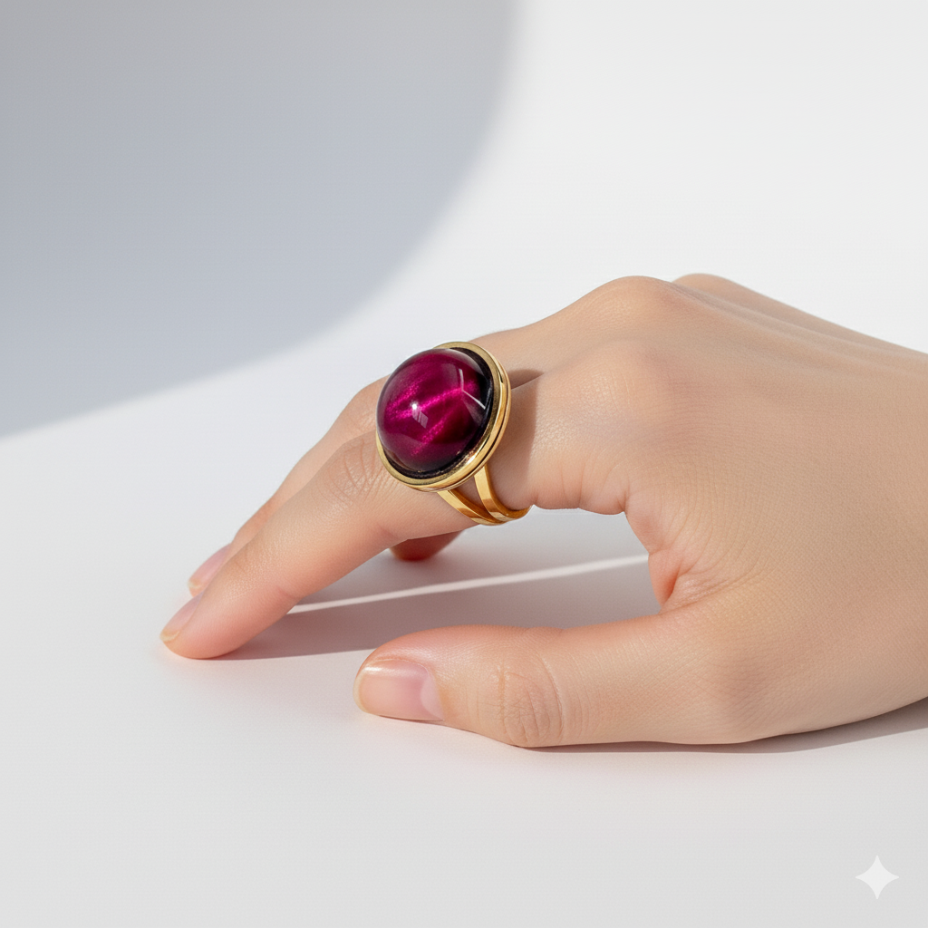 Ruby Red Resin Ring: Gold Tone Cocktail Ring