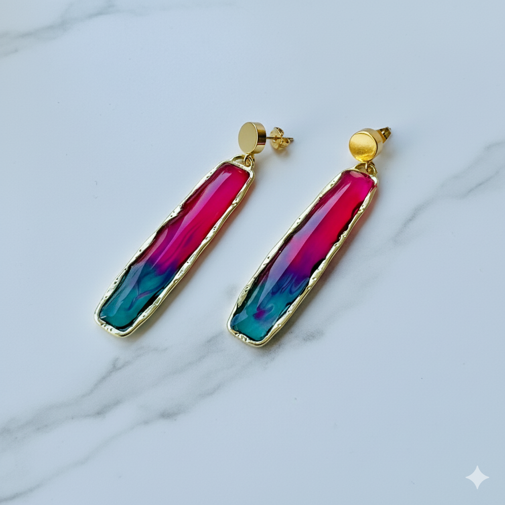Handmade Ombre Resin Drop Earrings: Gold Statement Jewelry