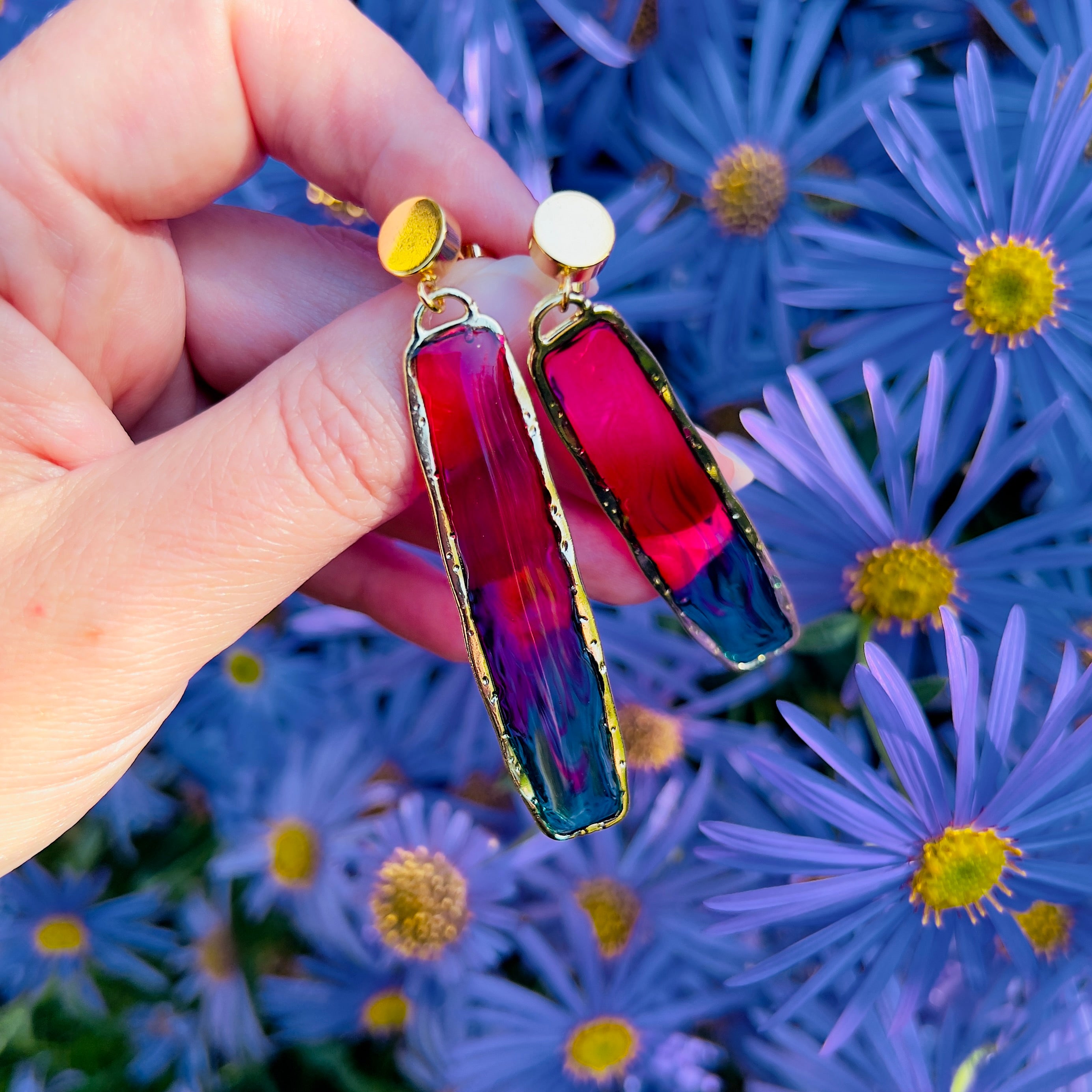 Handmade Ombre Resin Drop Earrings: Gold Statement Jewelry
