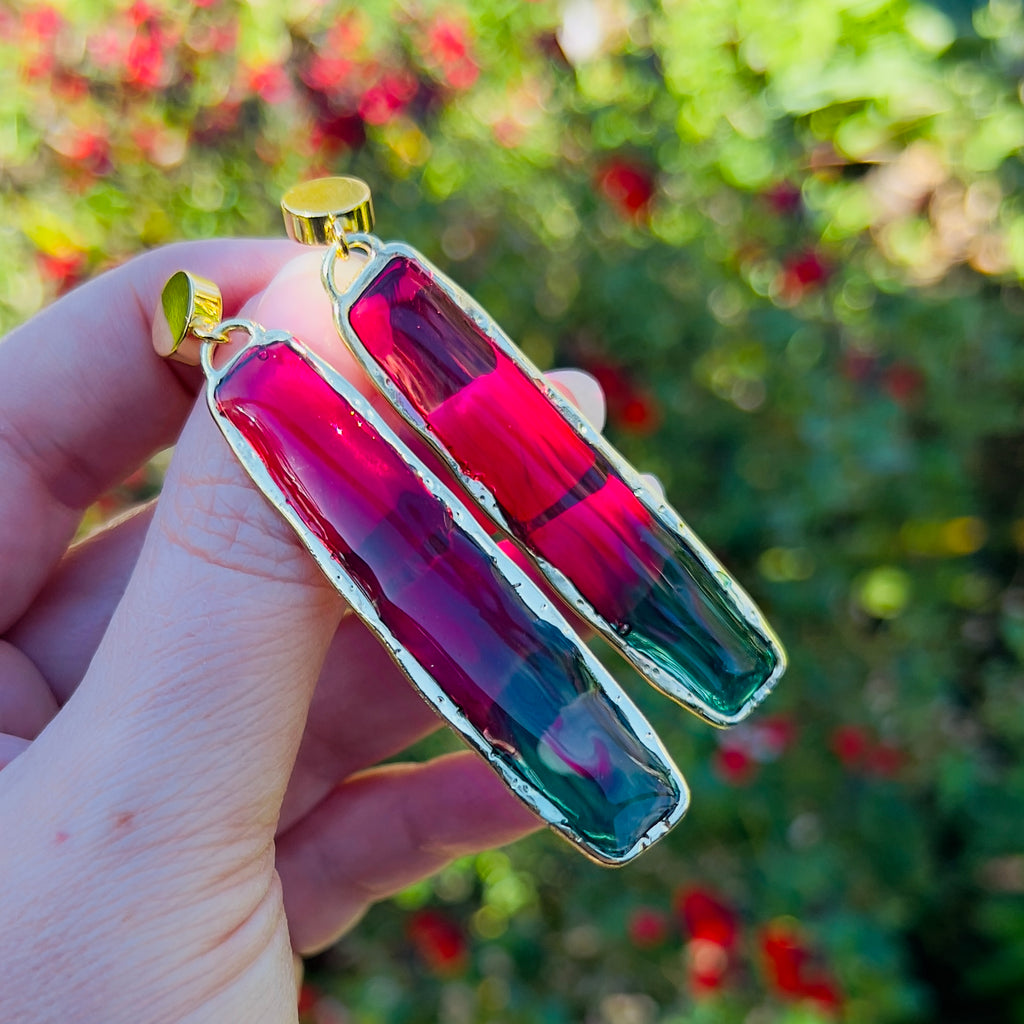 Handmade Ombre Resin Drop Earrings: Gold Statement Jewelry
