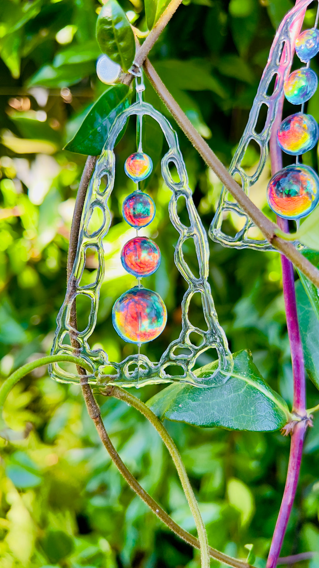 Resin Dangle Drop Earrings: Holographic Dichroic Resin Beads, Cell Structure Art