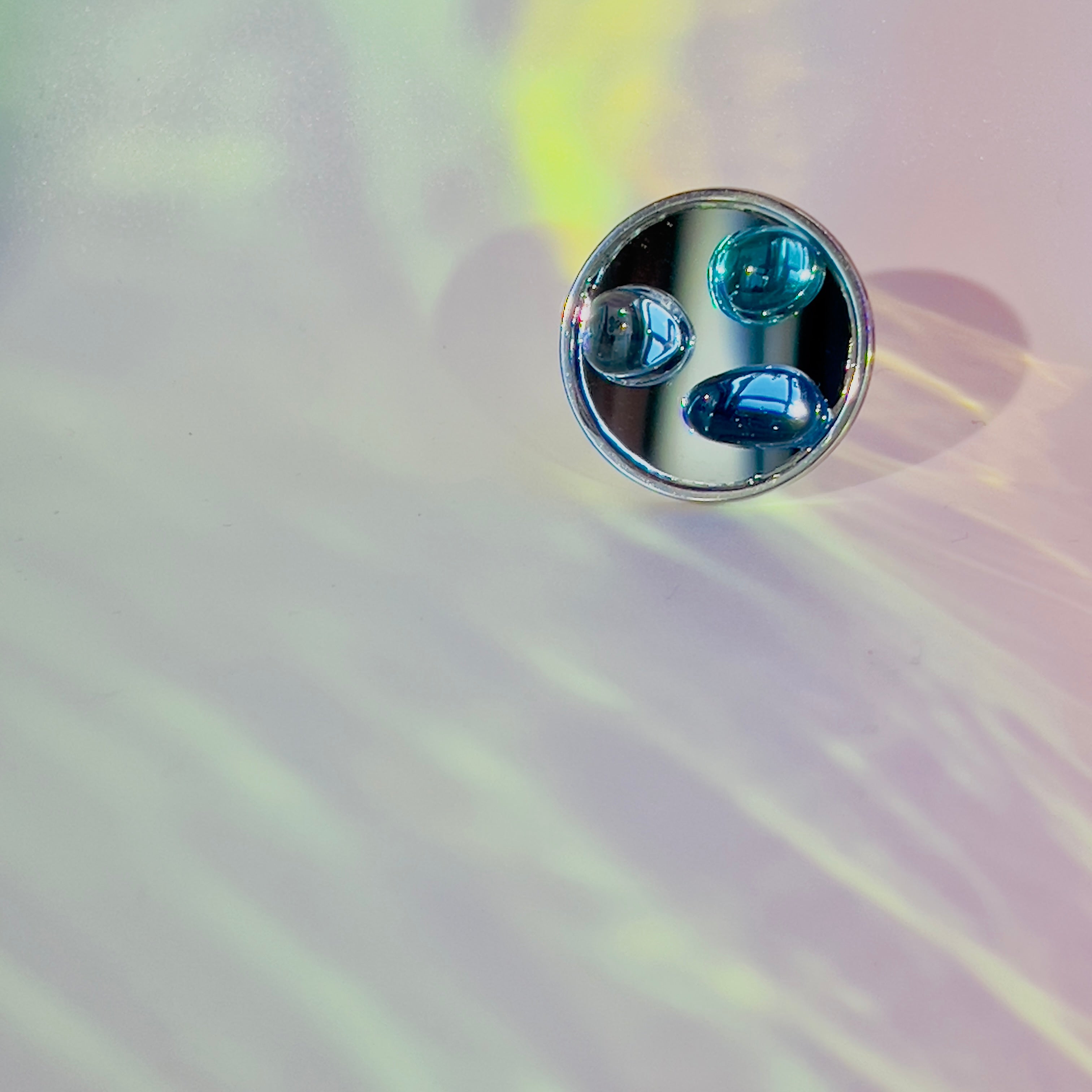 Blue Ocean Glass Pebble Ring: Adjustable Silver Statement Ring