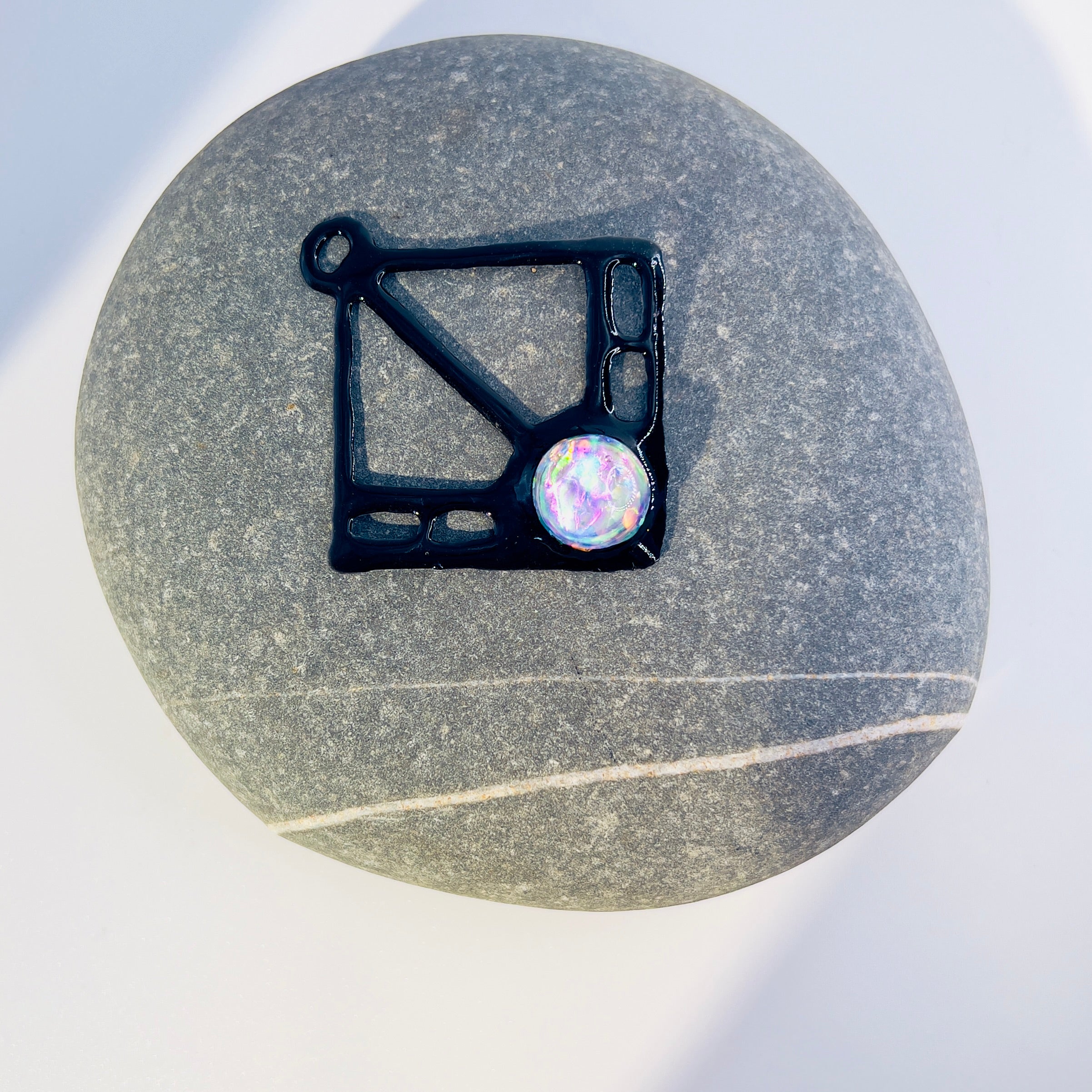 Black Resin Geometric Pendant: Modern Wearable Art Necklace