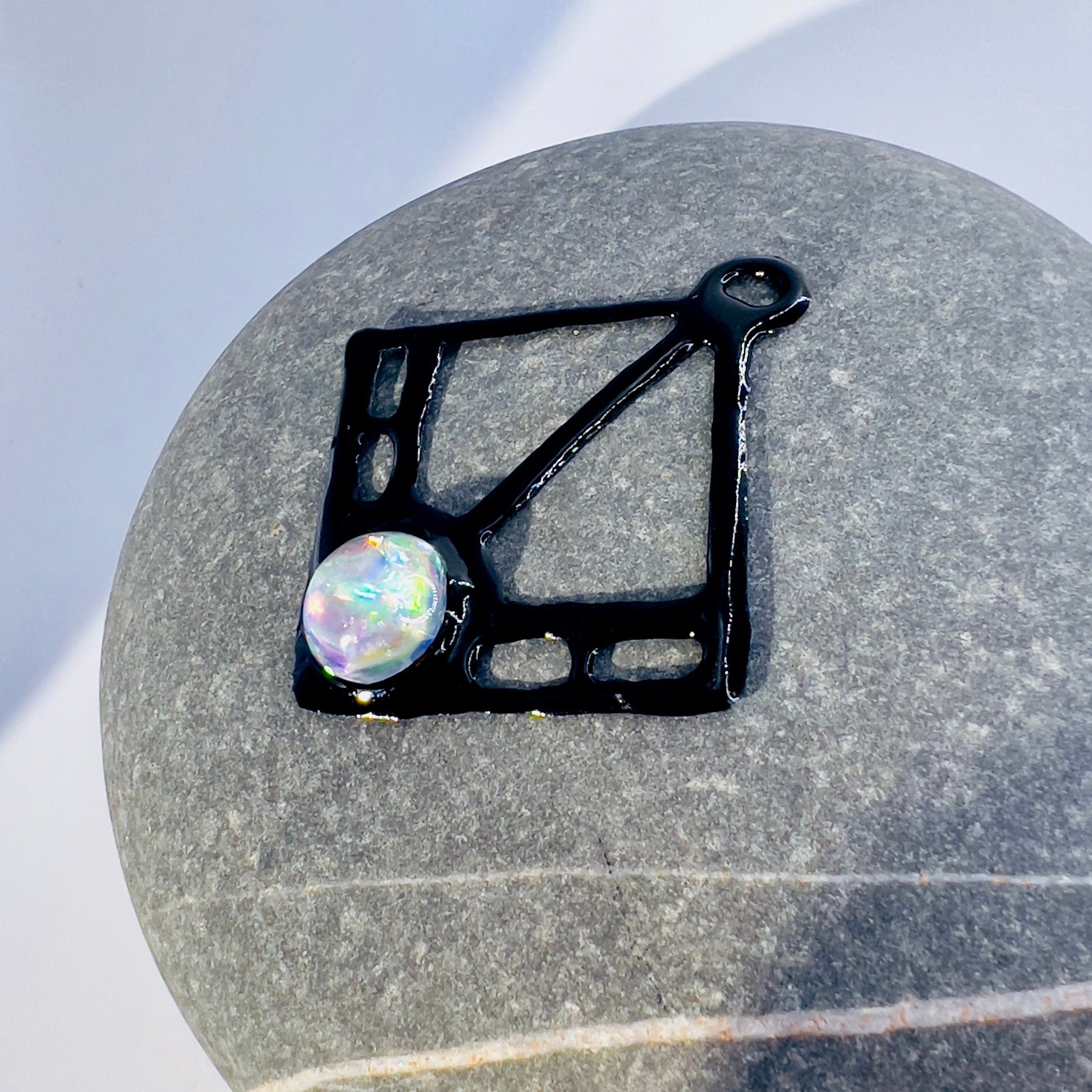 Black Resin Geometric Pendant: Modern Wearable Art Necklace