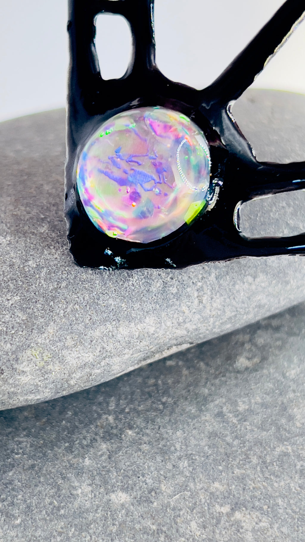 Black Resin Geometric Pendant: Modern Wearable Art Necklace