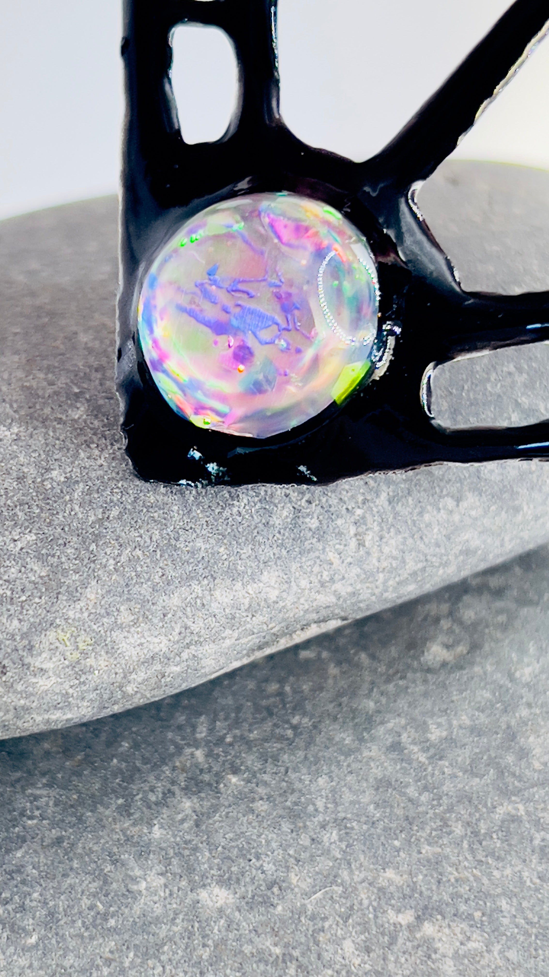 Black Resin Geometric Pendant: Modern Wearable Art Necklace