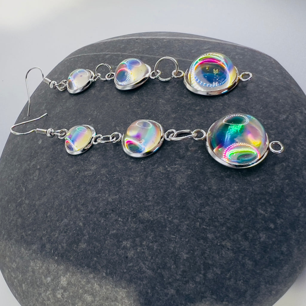 Iridescent Resin Drop Earrings: Rainbow Prism Jewelry, Cascading Dangle Earrings