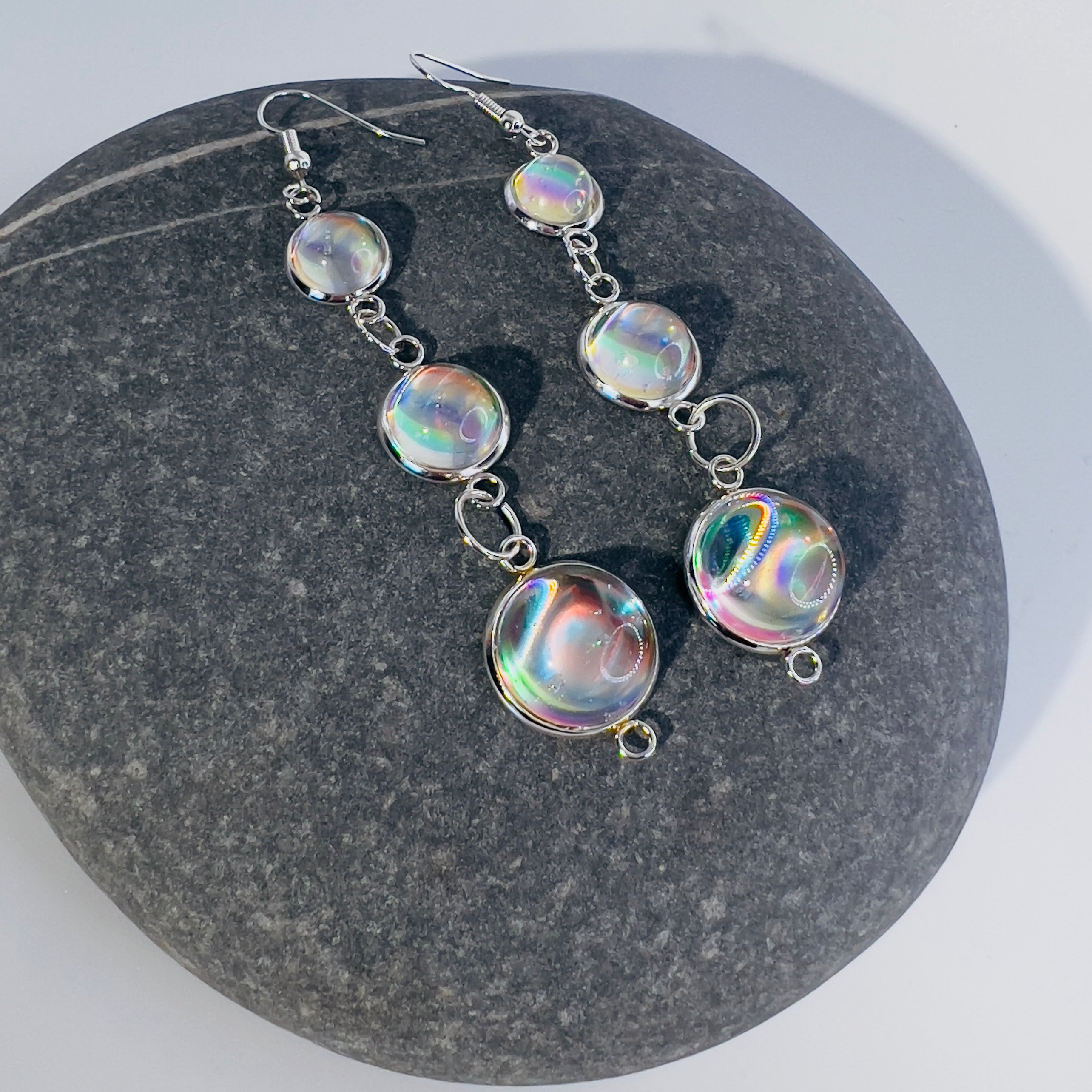 Iridescent Resin Drop Earrings: Rainbow Prism Jewelry, Cascading Dangle Earrings