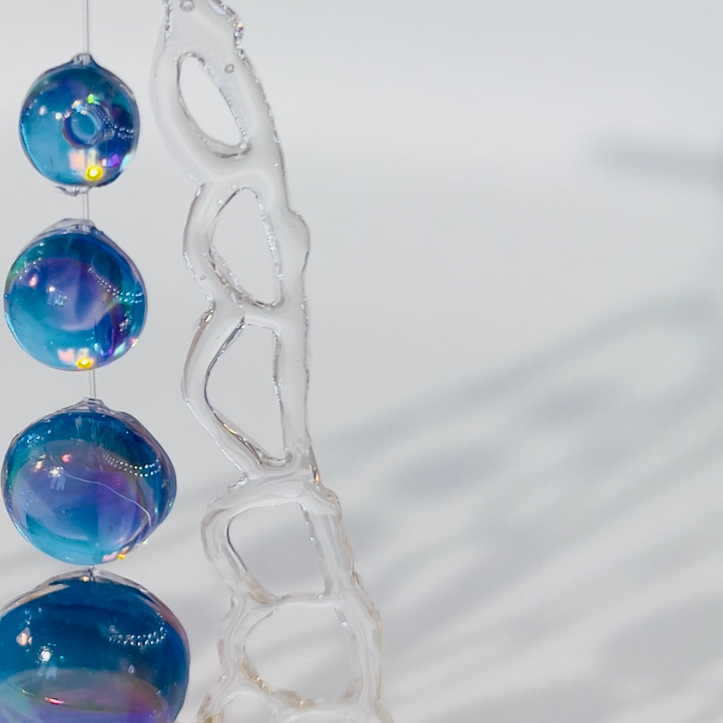 Resin Dangle Drop Earrings: Holographic Dichroic Resin Beads, Cell Structure Art