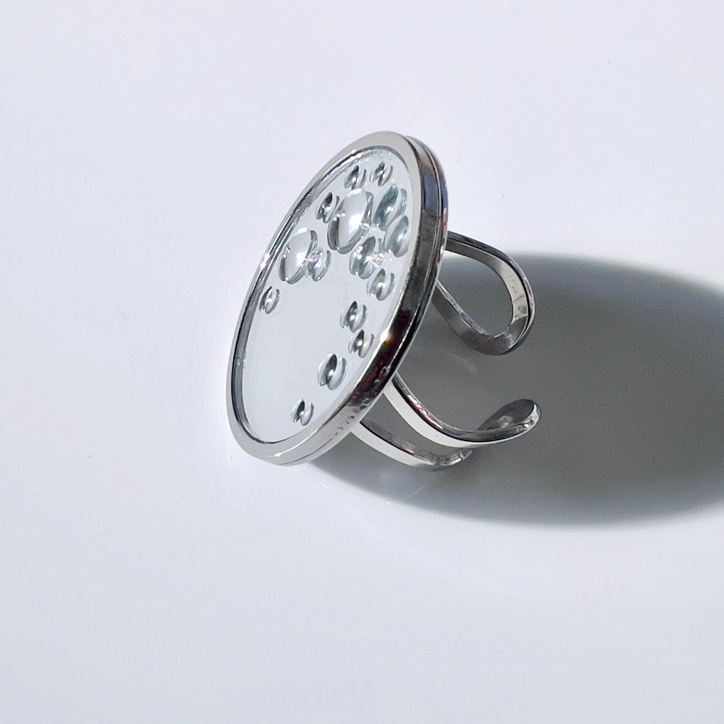 Mirror Water Drop Resin Statement Ring: Wearable Art, Silver Stainless Steel