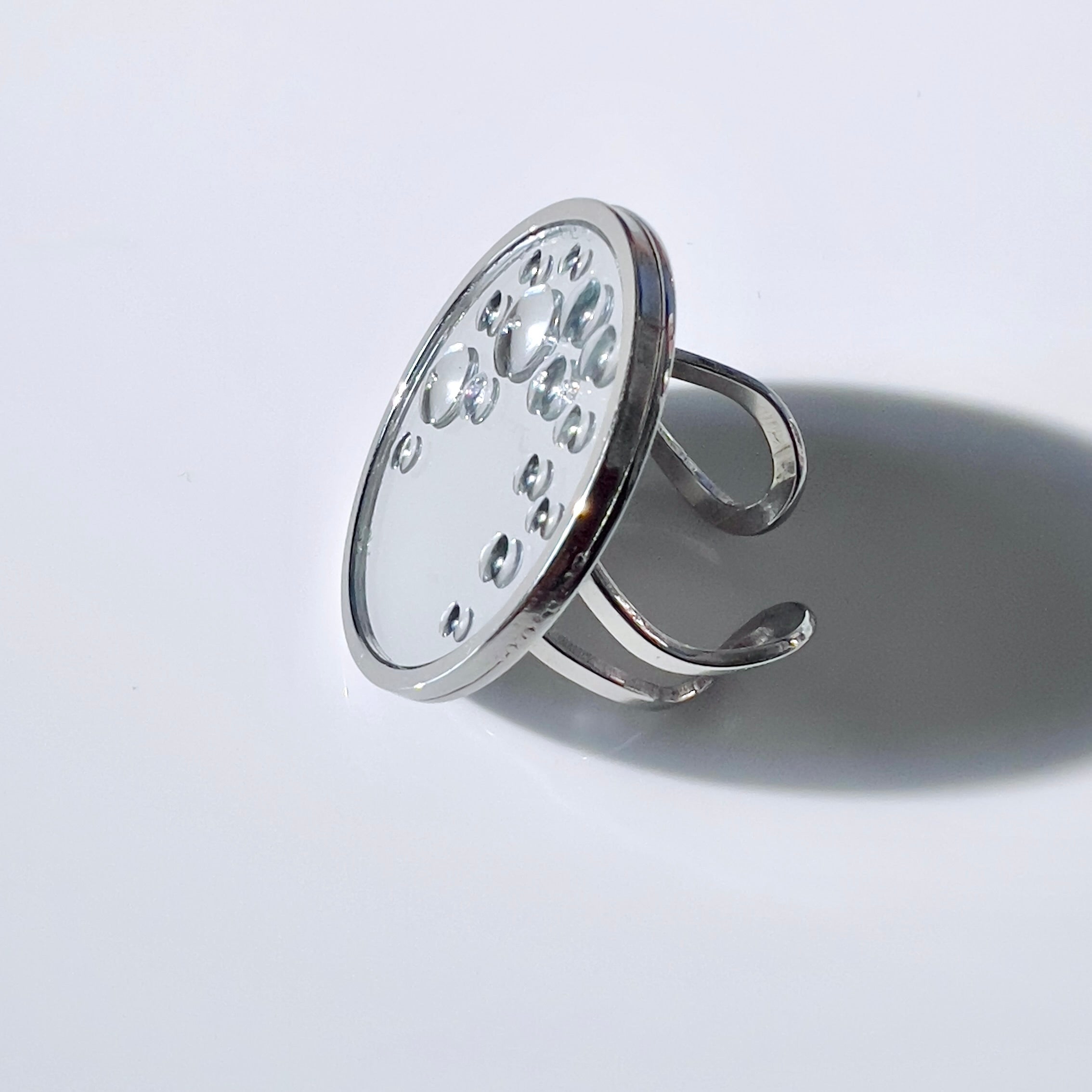 Mirror Water Drop Resin Statement Ring: Wearable Art, Silver Stainless Steel