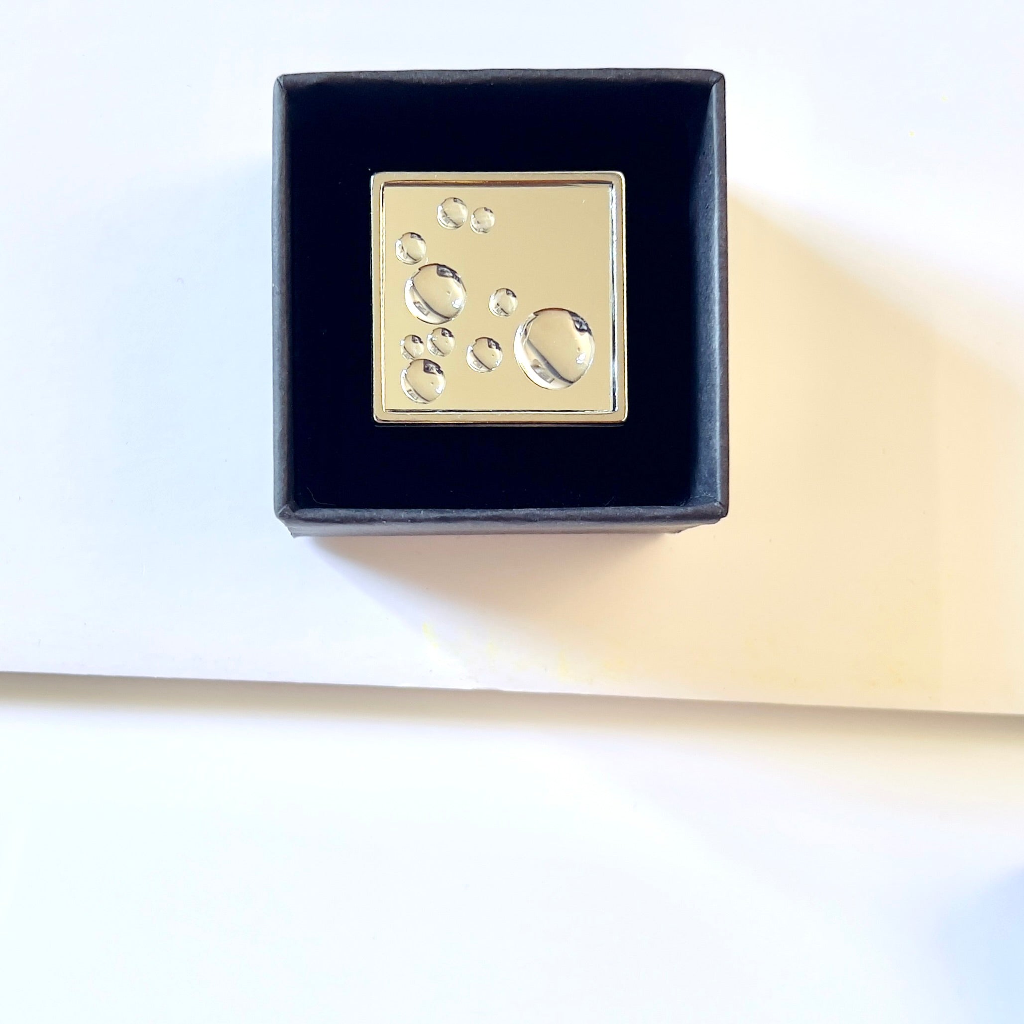 Mirror Square Ring with 3D Water Droplets: Modern Silver Tone Statement Ring: Wearable Art