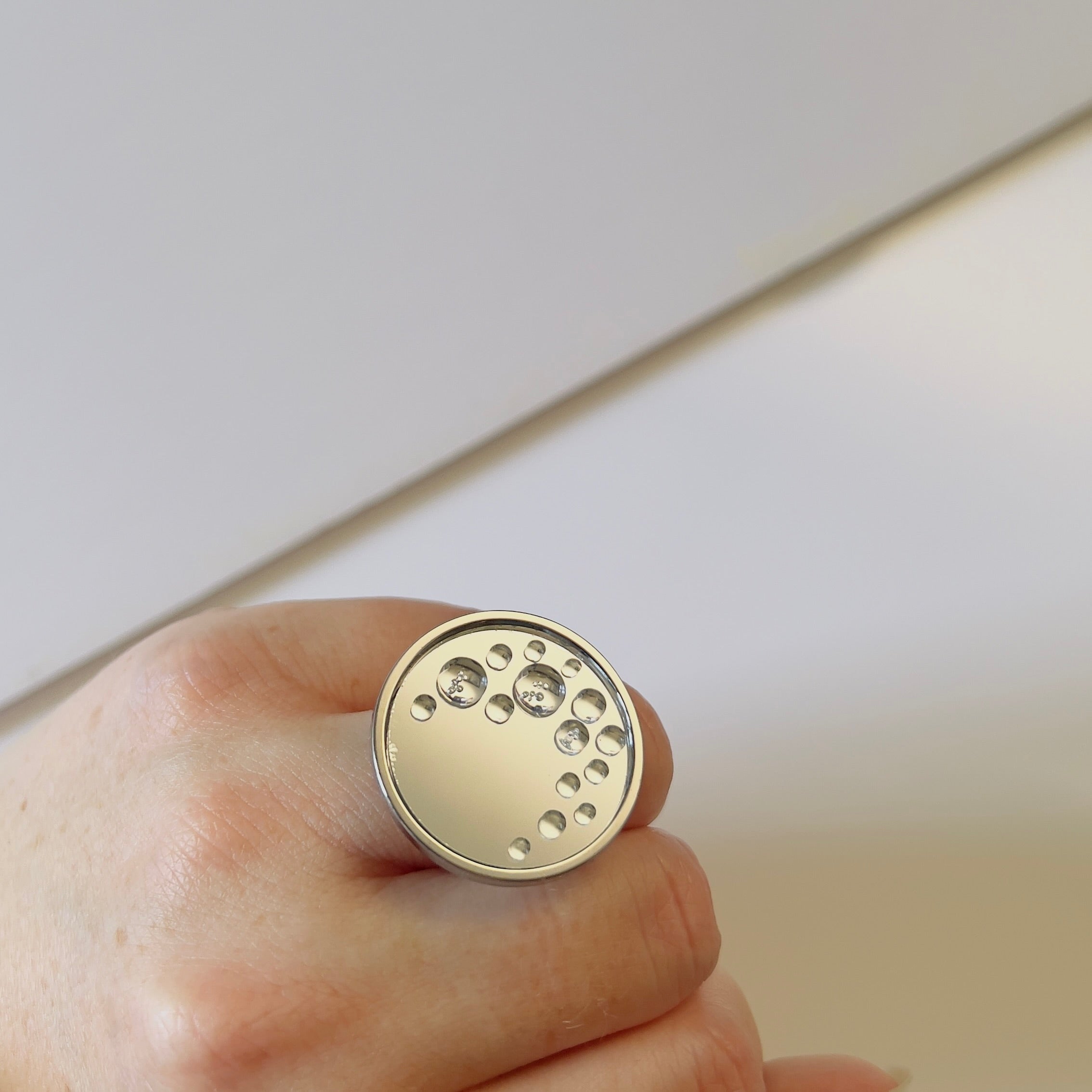 Mirror Water Drop Resin Statement Ring: Wearable Art, Silver Stainless Steel