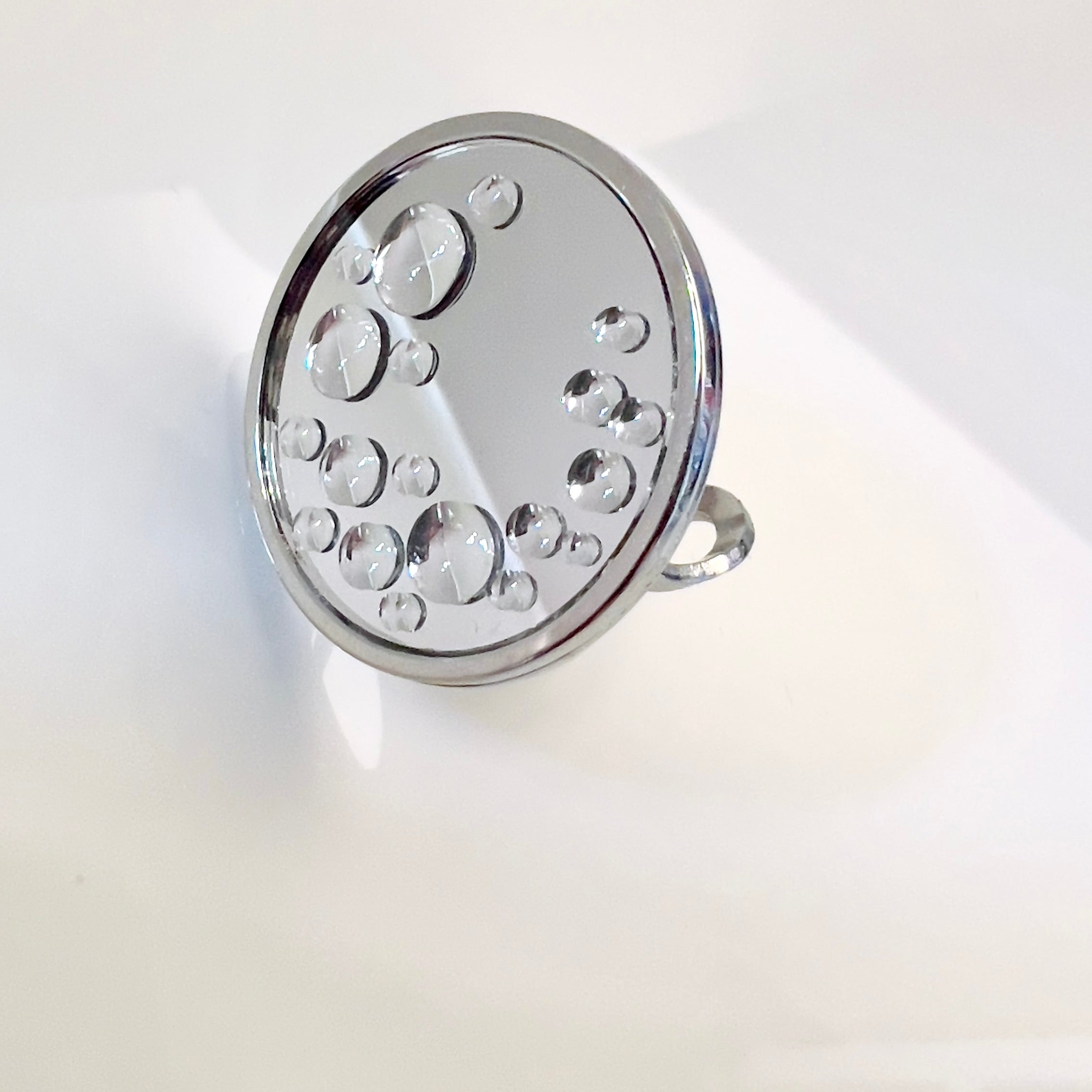 Mirror Water Drop Resin Statement Ring: Wearable Art, Silver Stainless Steel
