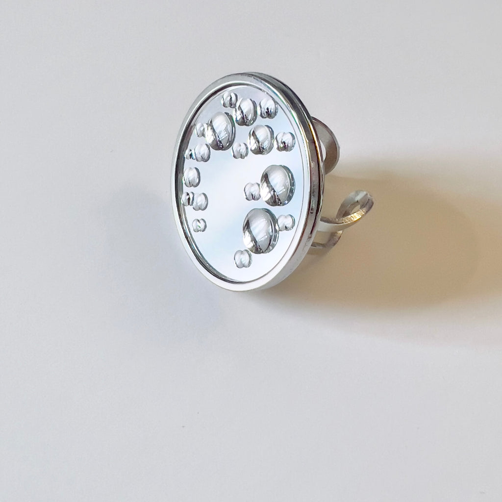 Mirror Water Drop Resin Statement Ring: Wearable Art, Silver Stainless Steel