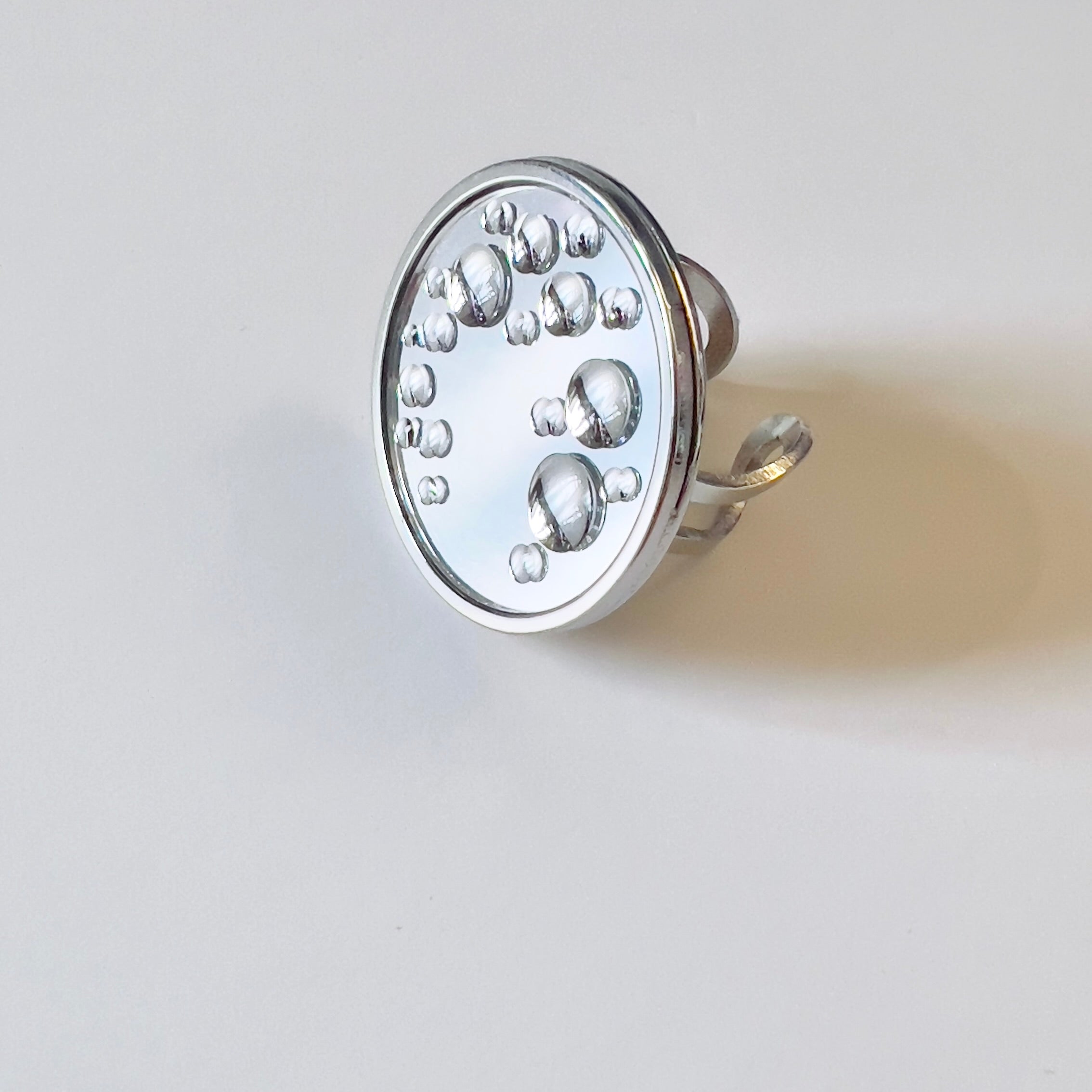 Mirror Water Drop Resin Statement Ring: Wearable Art, Silver Stainless Steel