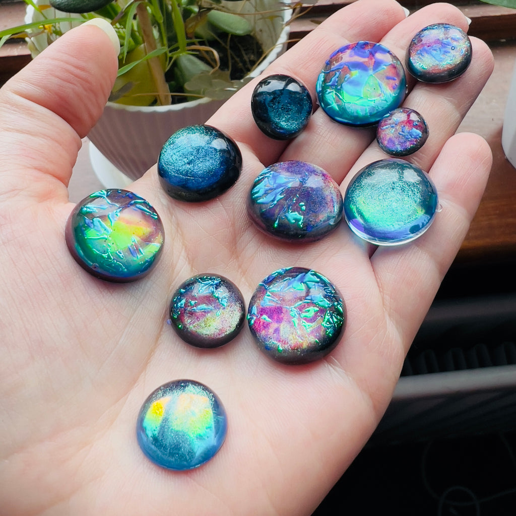 Dichroic Resin Cabochons: Galaxy Aurora Opal Domes