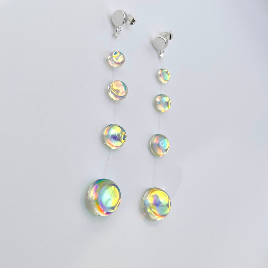 Iridescent Crystal Cascade Earrings: Modern Minimalist Statement Jewelry