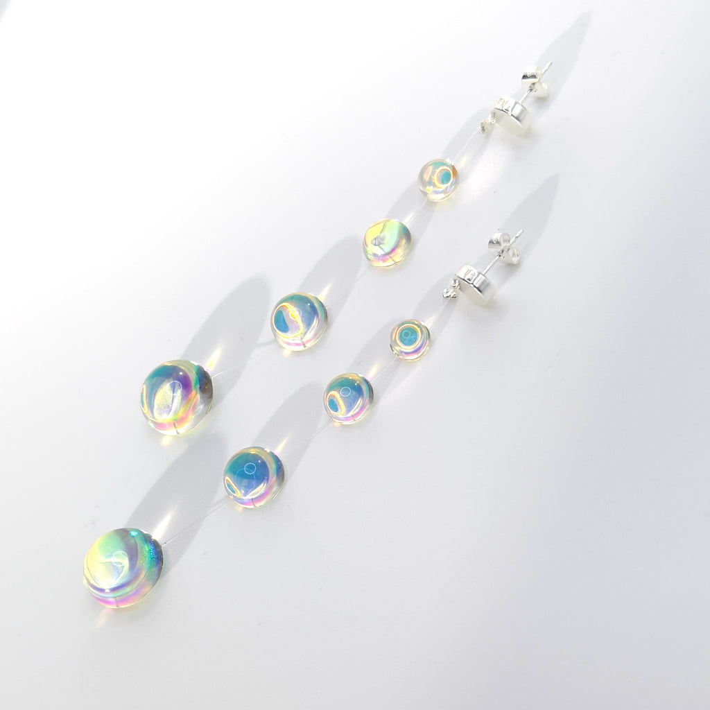 Iridescent Crystal Cascade Earrings: Modern Minimalist Statement Jewelry