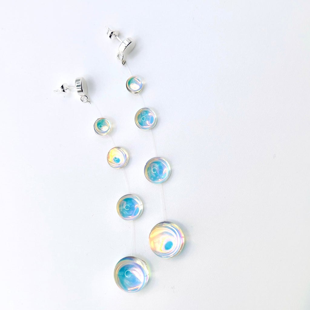 Iridescent Crystal Cascade Earrings: Modern Minimalist Statement Jewelry