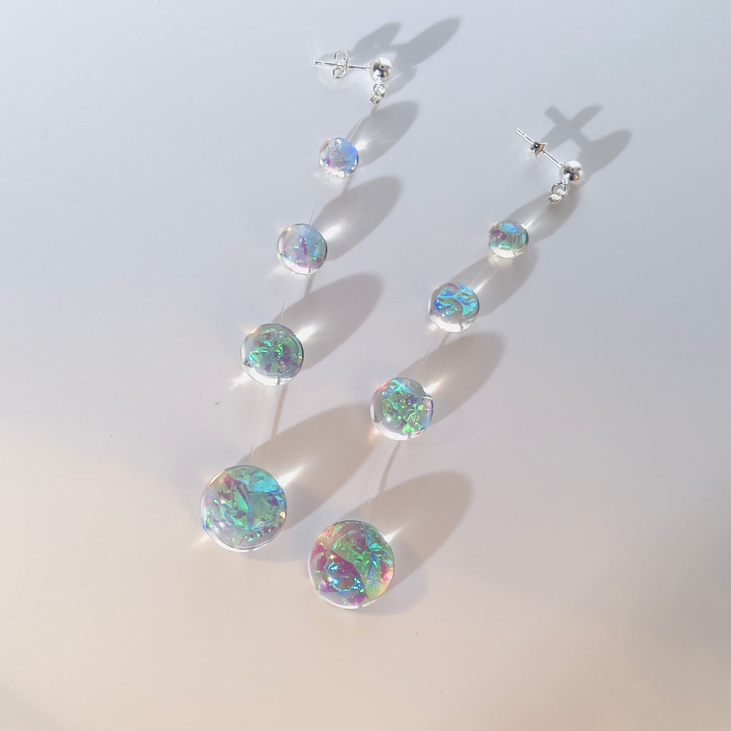 Iridescent Crystal Cascade Earrings: Modern Minimalist Statement Jewelry