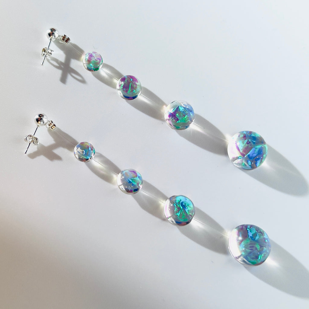 Iridescent Crystal Cascade Earrings: Modern Minimalist Statement Jewelry