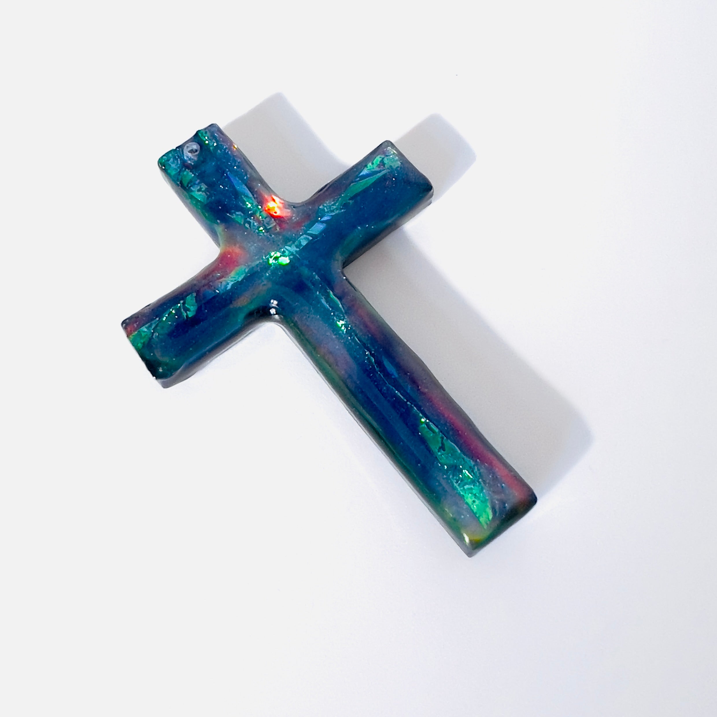 Dichroic Aurora Resin Cross Pendant: Iridescent Crucifix Necklace, Unique