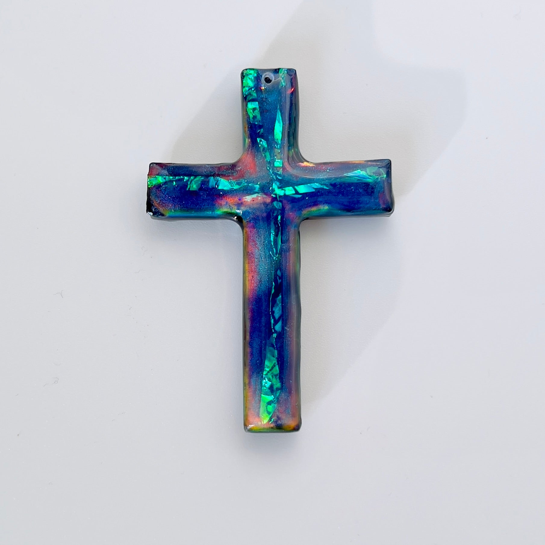 Dichroic Aurora Resin Cross Pendant: Iridescent Crucifix Necklace, Unique