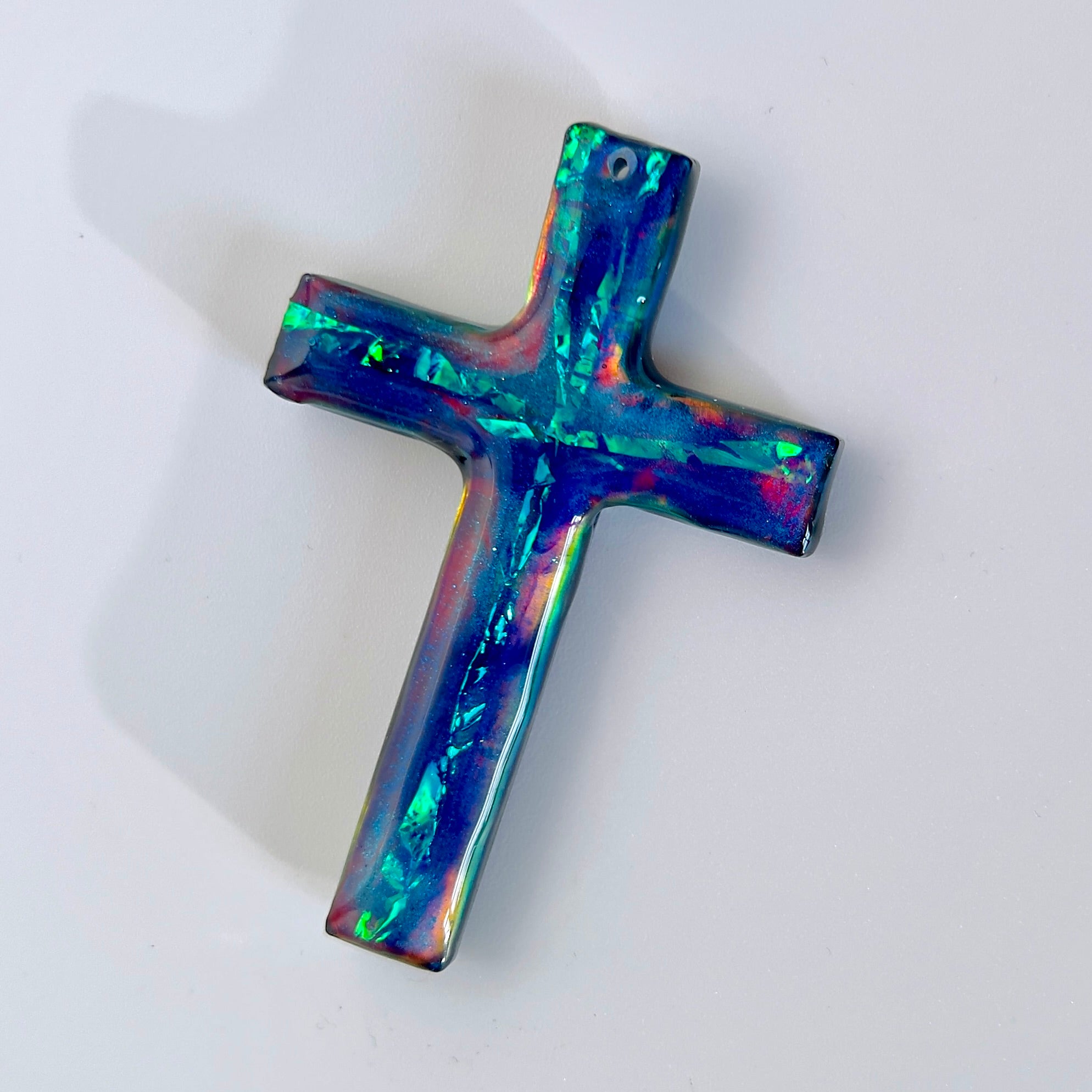 Dichroic Aurora Resin Cross Pendant: Iridescent Crucifix Necklace, Unique