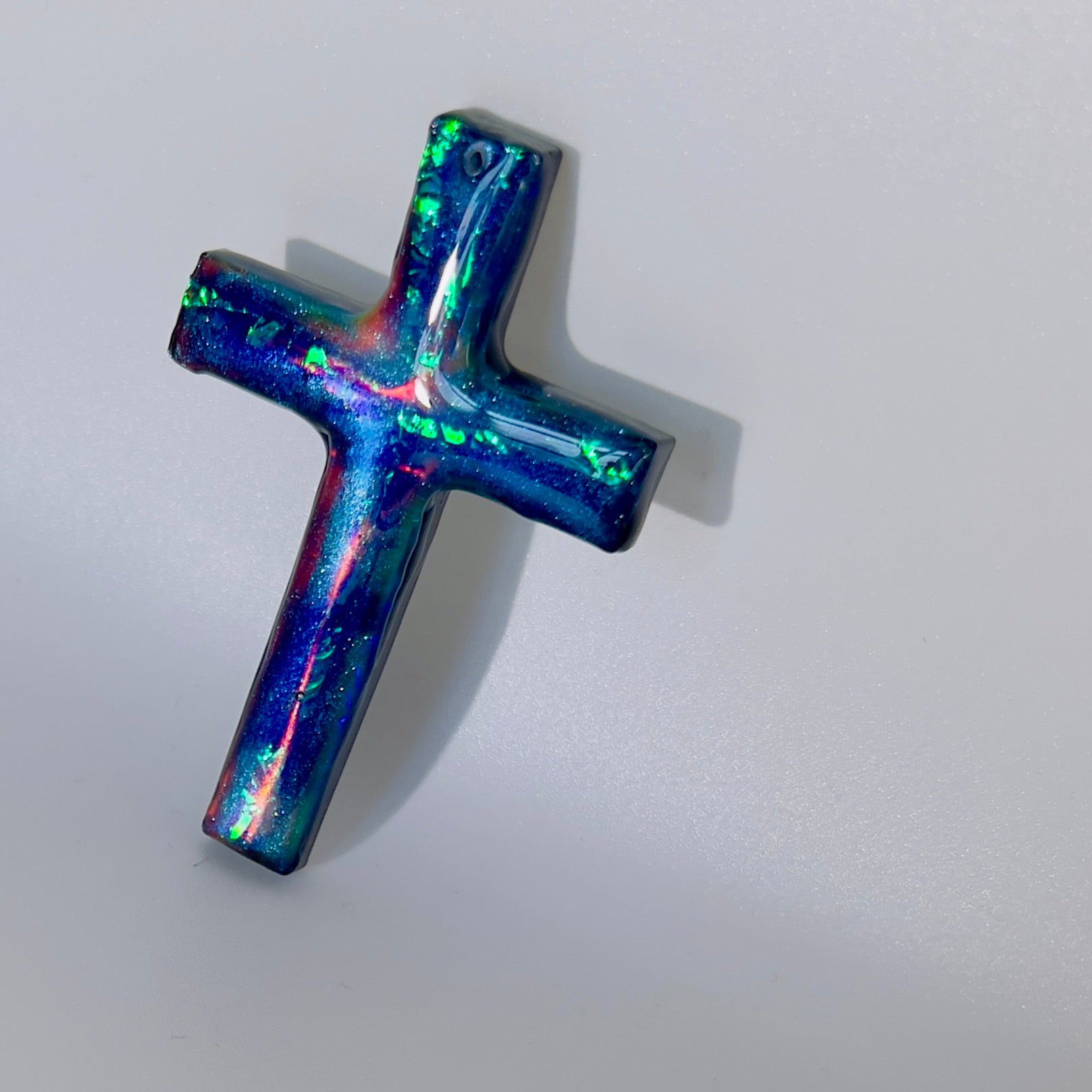 Dichroic Aurora Resin Cross Pendant: Iridescent Crucifix Necklace, Unique