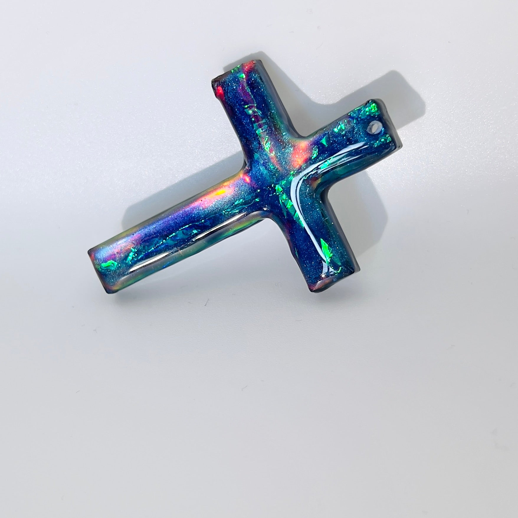 Dichroic Aurora Resin Cross Pendant: Iridescent Crucifix Necklace, Unique