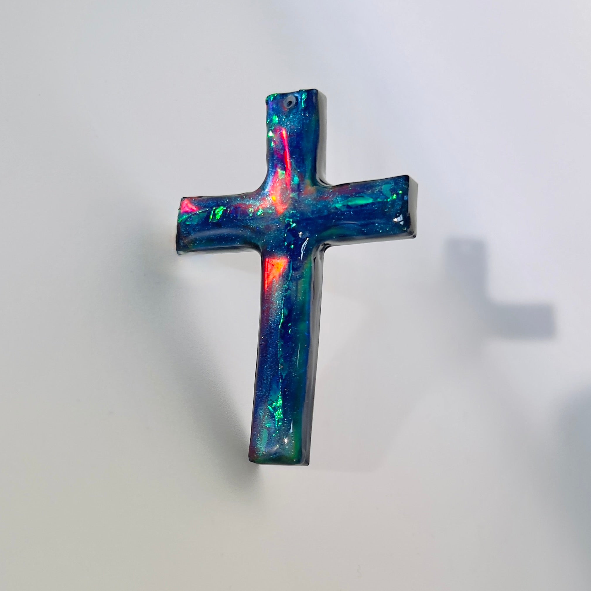 Dichroic Aurora Resin Cross Pendant: Iridescent Crucifix Necklace, Unique