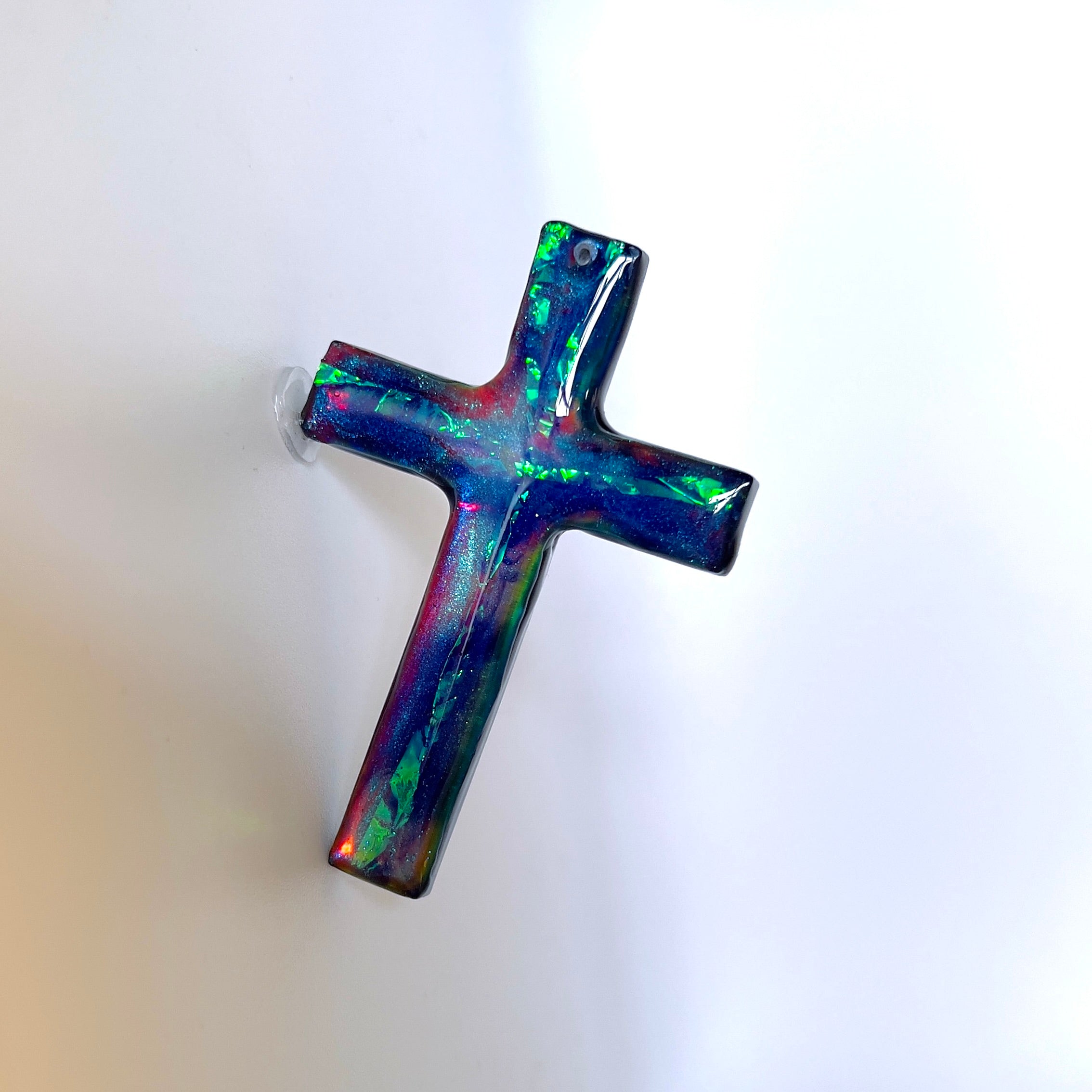 Dichroic Aurora Resin Cross Pendant: Iridescent Crucifix Necklace, Unique
