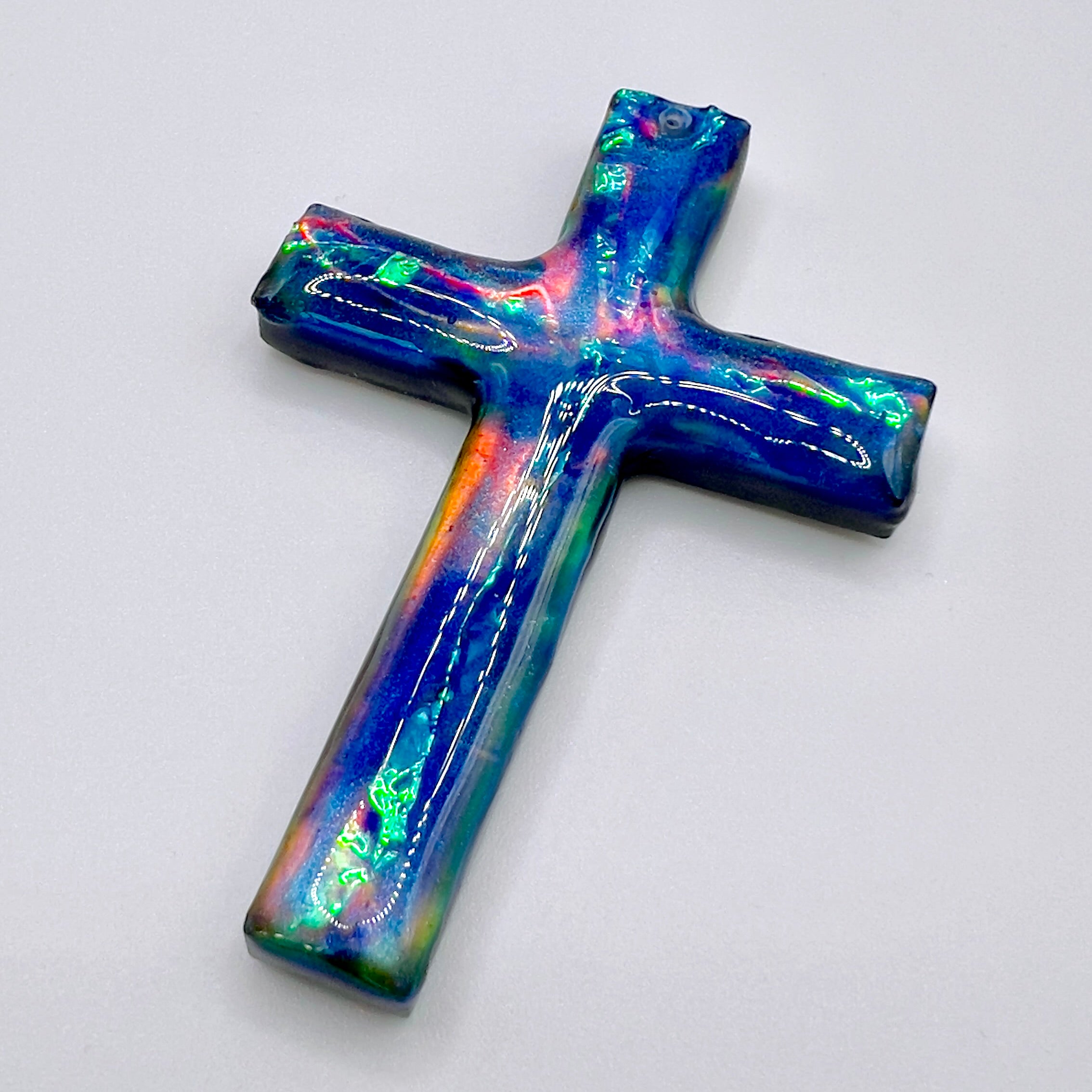 Dichroic Aurora Resin Cross Pendant: Iridescent Crucifix Necklace, Unique