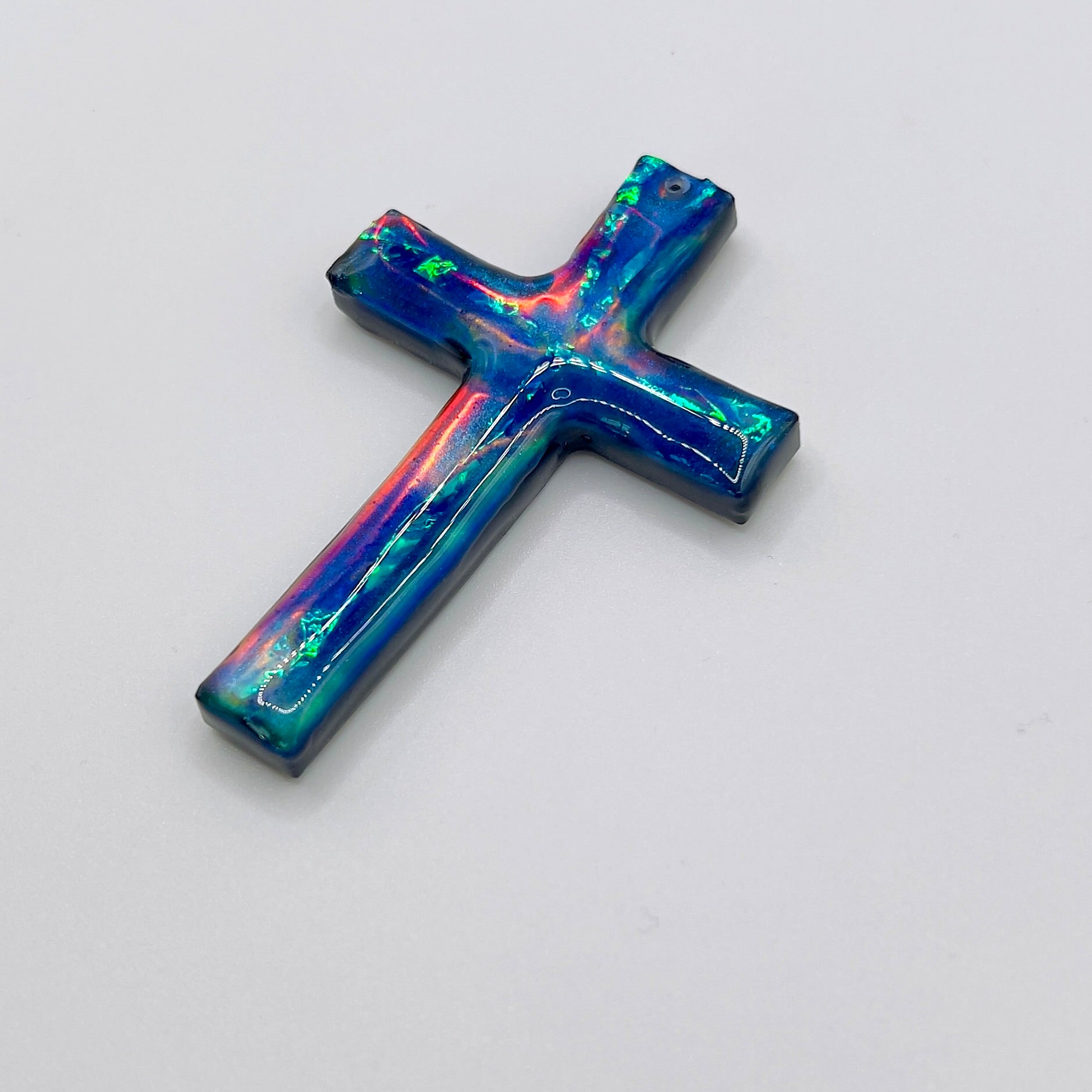 Dichroic Aurora Resin Cross Pendant: Iridescent Crucifix Necklace, Unique