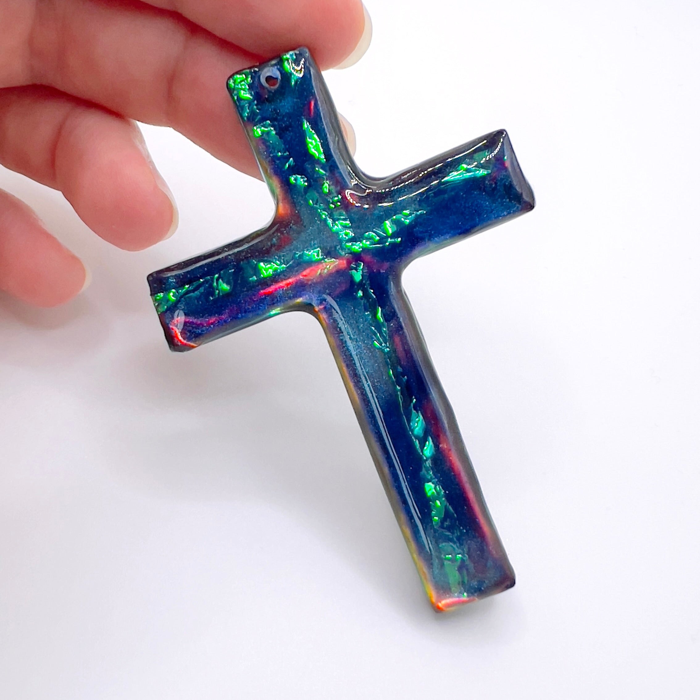 Dichroic Aurora Resin Cross Pendant: Iridescent Crucifix Necklace, Unique