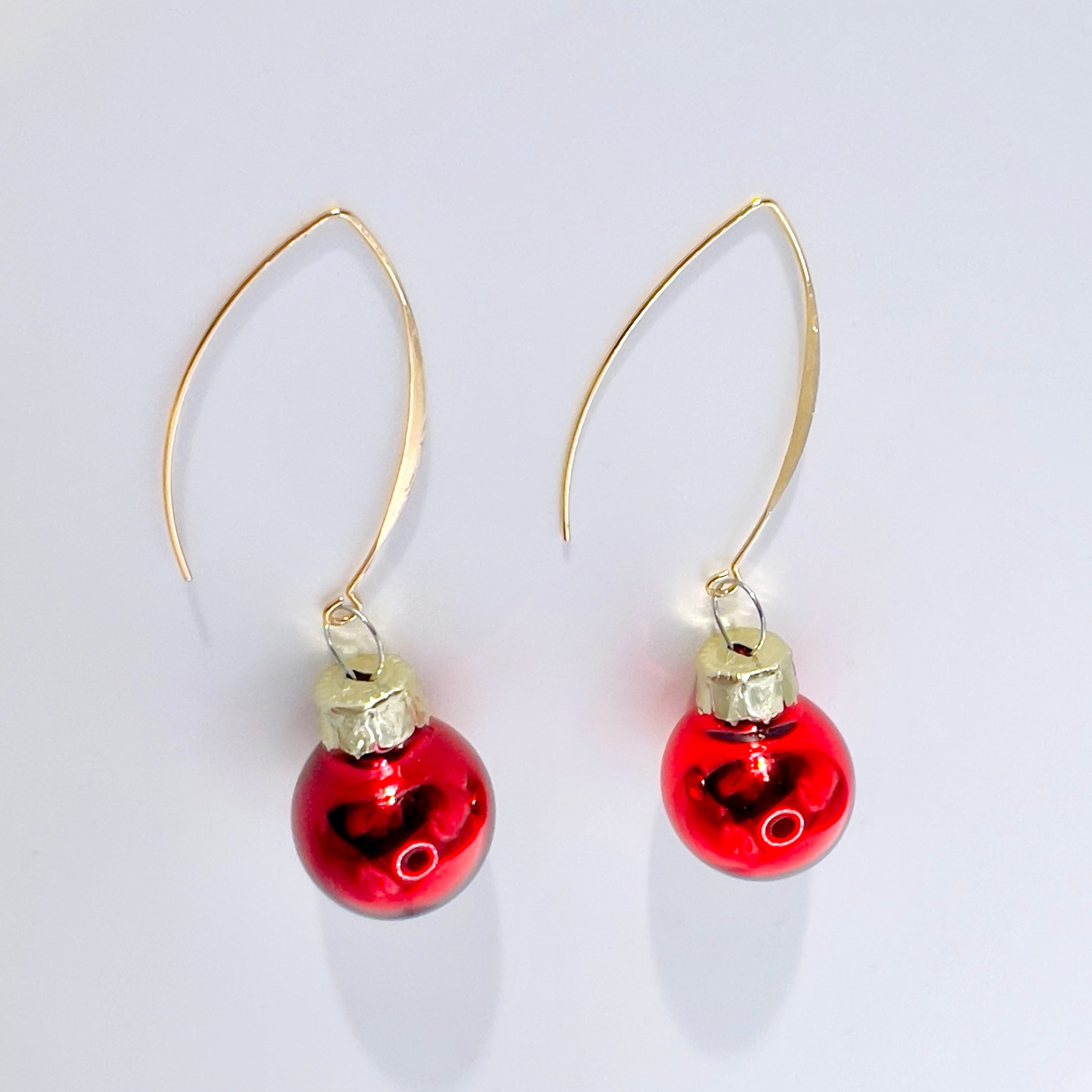 Red Christmas Bauble Drop Earrings - Festive Holiday - Miniature Ornament Dangles