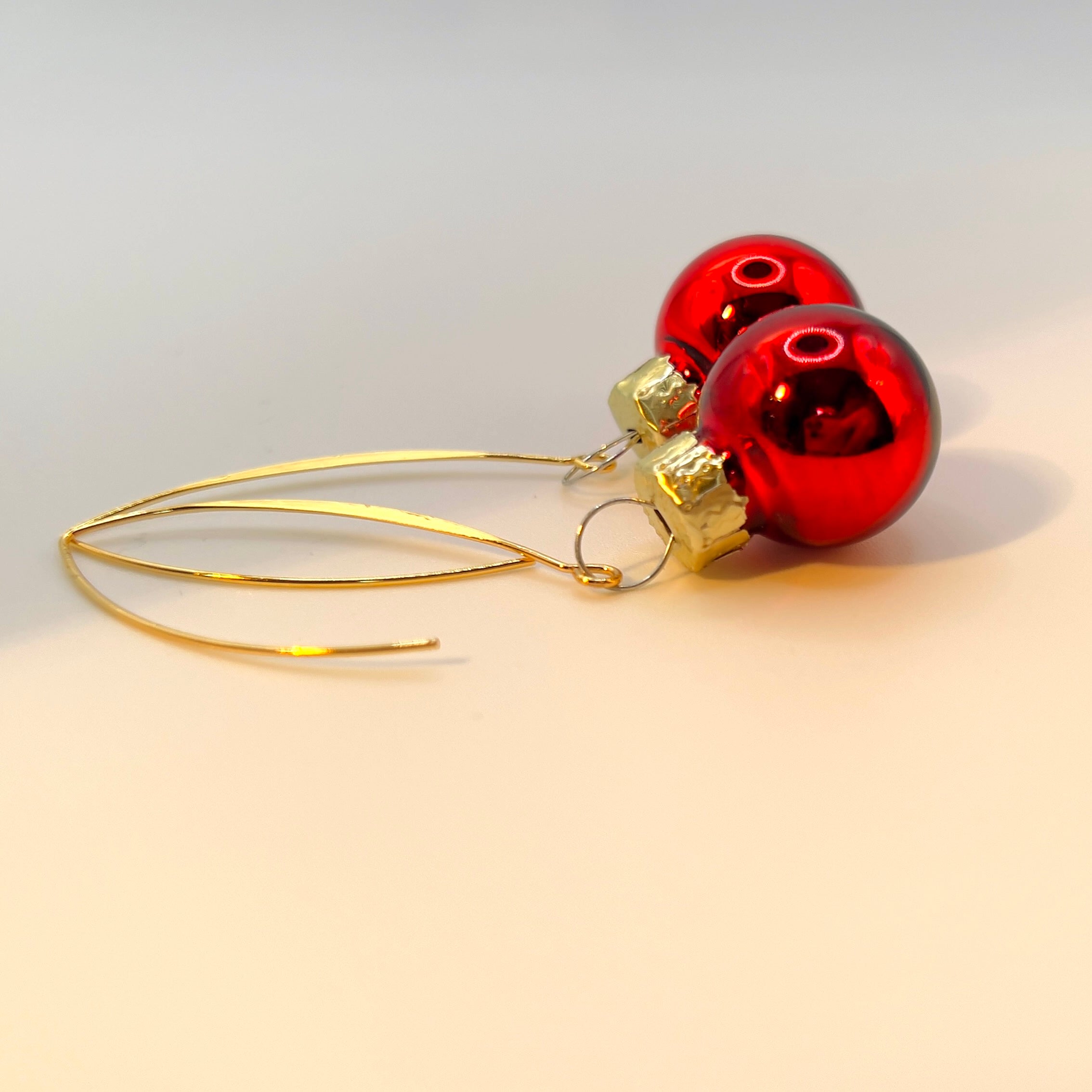 Red Christmas Bauble Drop Earrings - Festive Holiday - Miniature Ornament Dangles