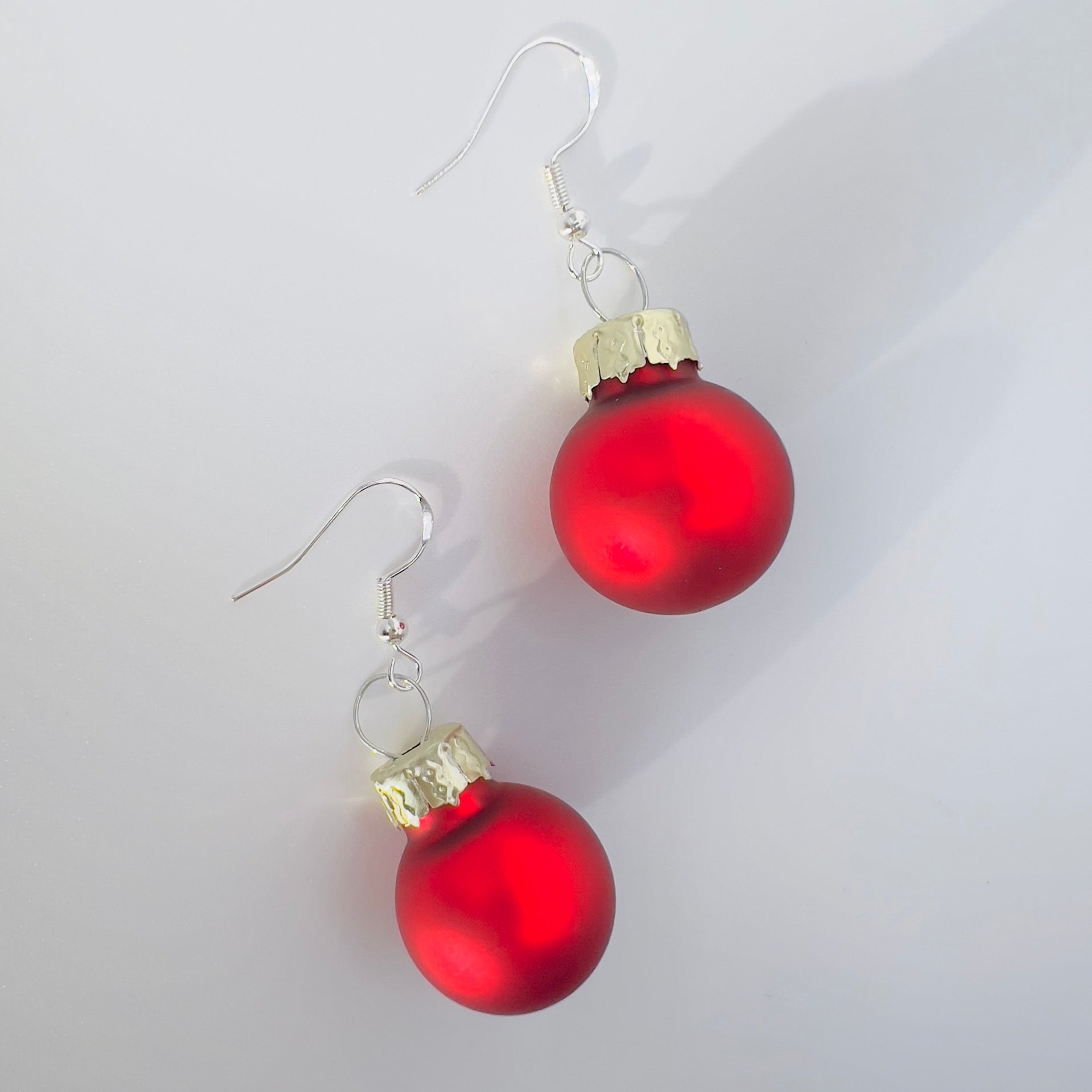 Red Christmas Bauble Drop Earrings - Festive Holiday - Miniature Ornament Dangles