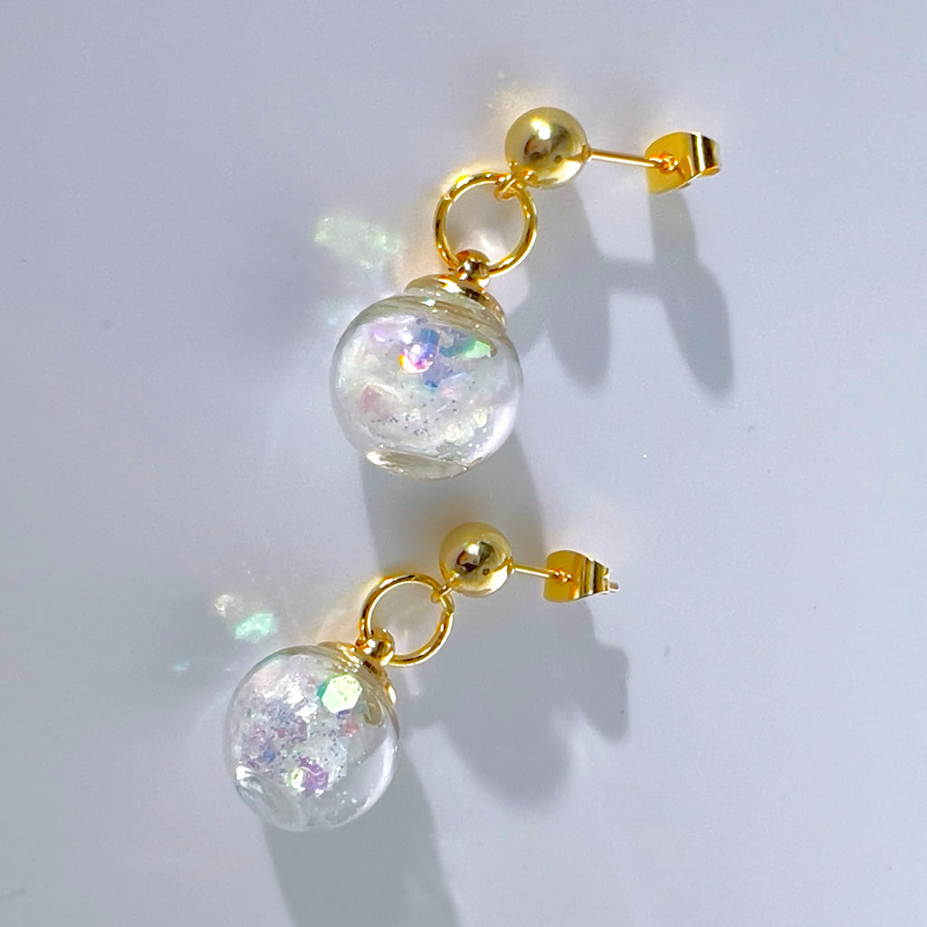 Iridescent Fairy Sparkle Glass Sphere Set, Silver or Gold Necklace and Earrings