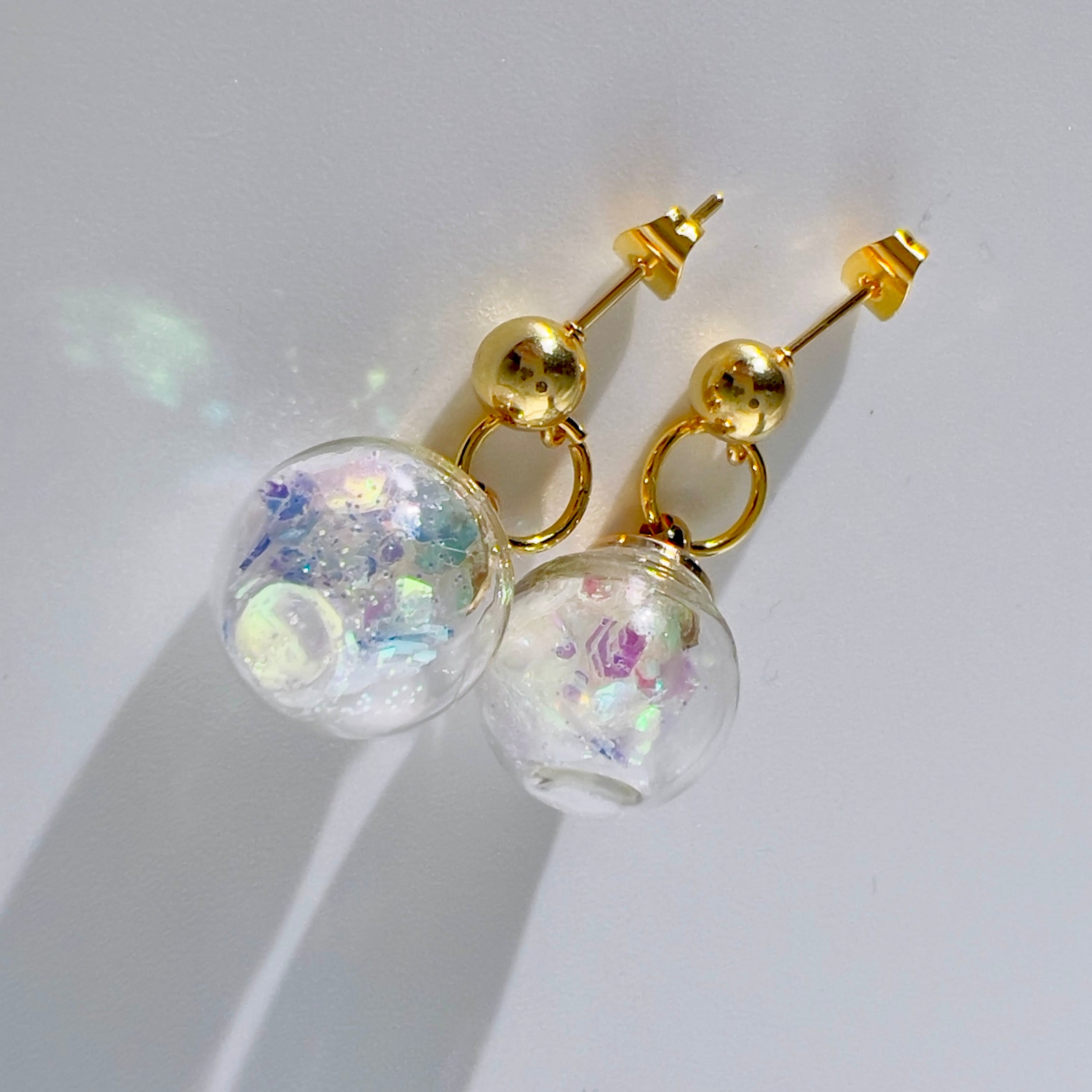 Iridescent Fairy Sparkle Glass Sphere Set, Silver or Gold Necklace and Earrings