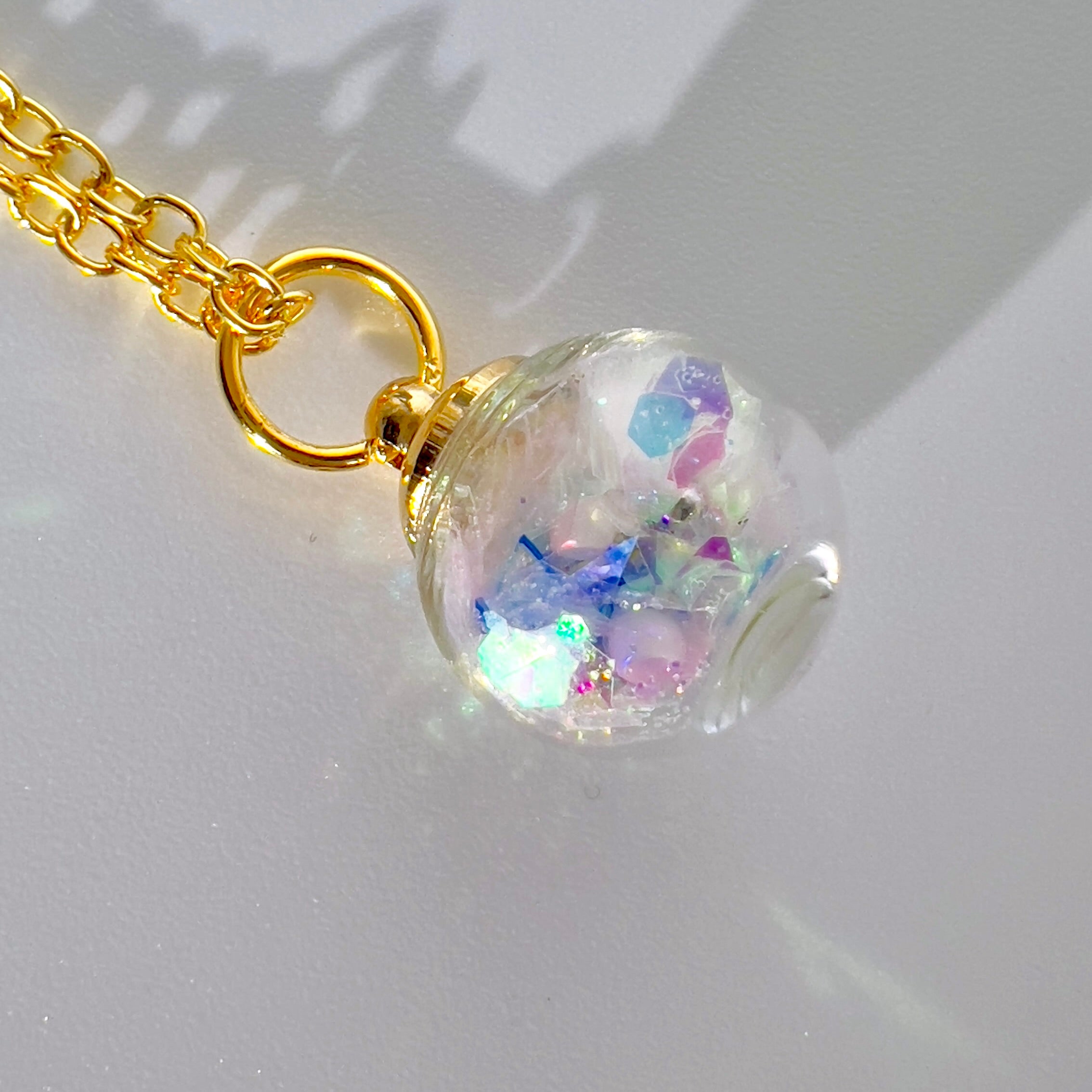 Iridescent Fairy Sparkle Glass Sphere Set, Silver or Gold Necklace and Earrings