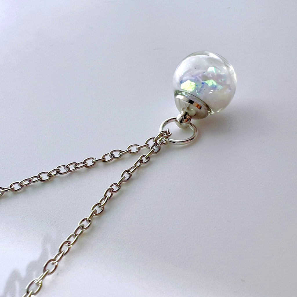 Iridescent Fairy Sparkle Glass Sphere Set, Silver or Gold Necklace and Earrings