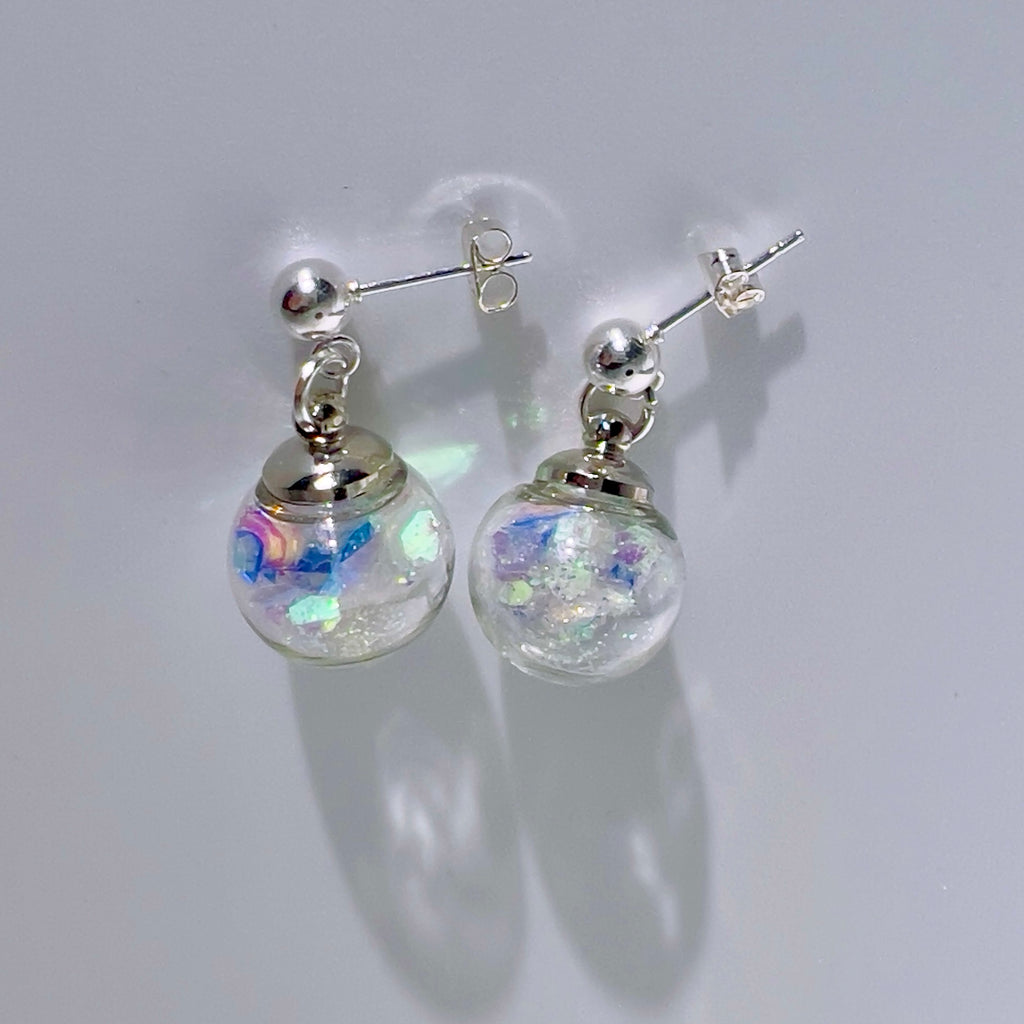 Iridescent Fairy Sparkle Glass Sphere Set, Silver or Gold Necklace and Earrings